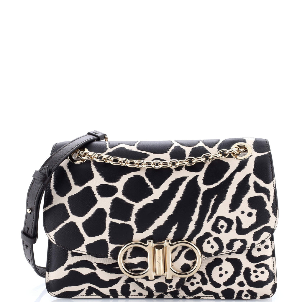 Gancini Turnlock Flap Bag Printed Leather Medium