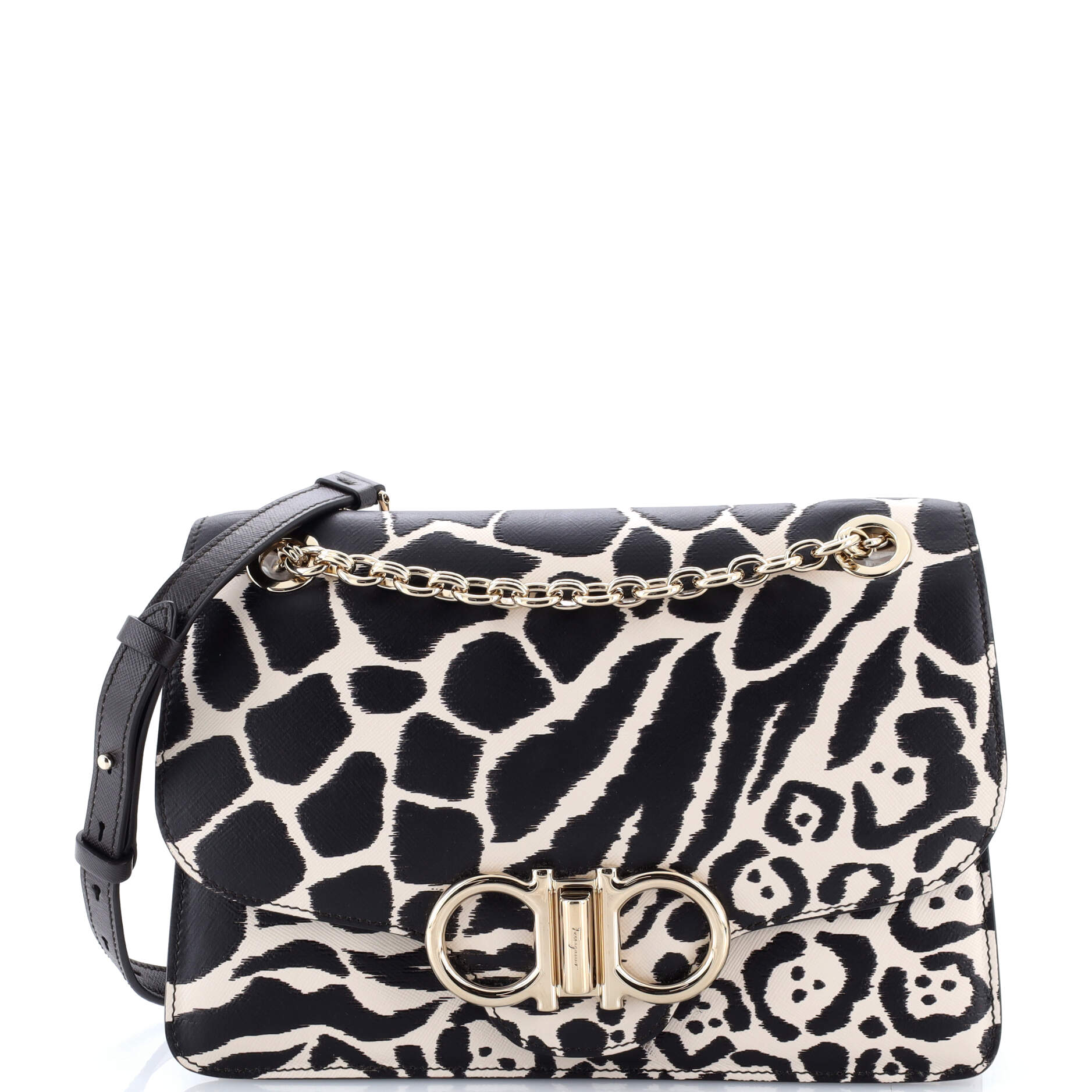 Gancini Turnlock Flap Bag Printed Leather Medium