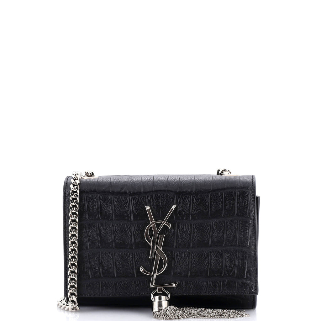 Classic Monogram Tassel Crossbody Bag Crocodile Embossed Leather Small