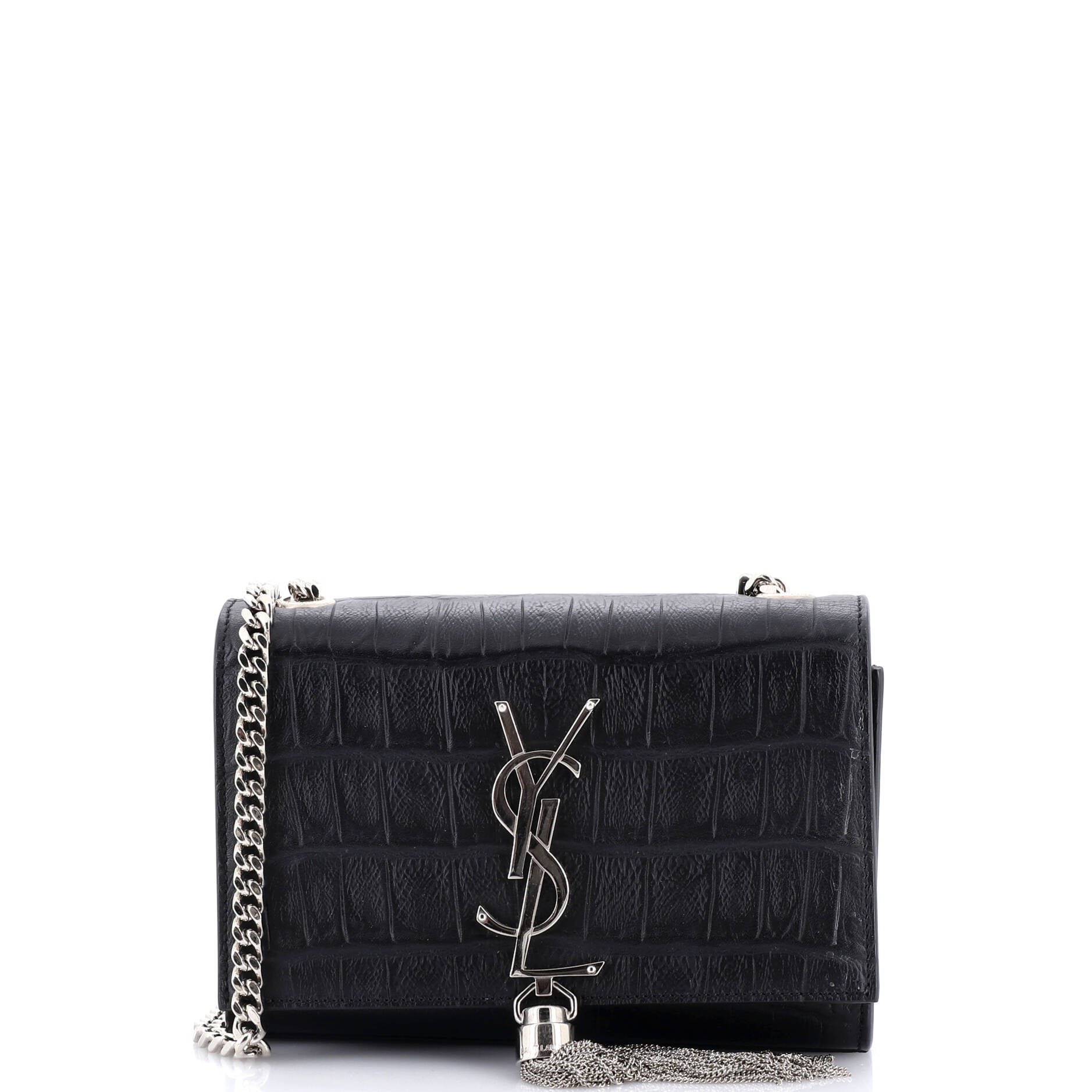 Classic Monogram Tassel Crossbody Bag Crocodile Embossed Leather Small