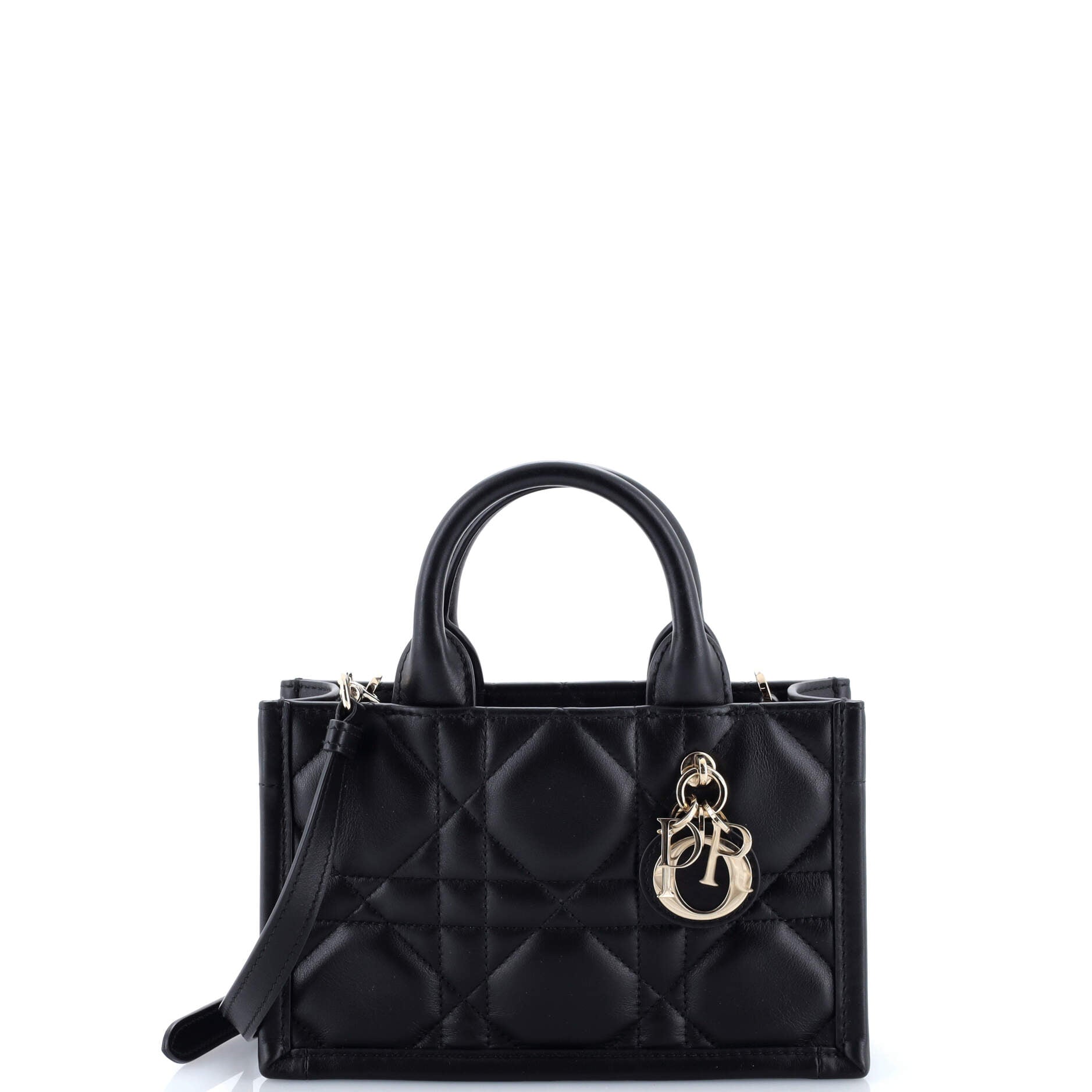 Book Tote with Strap Macrocannage Quilt Calfskin Mini