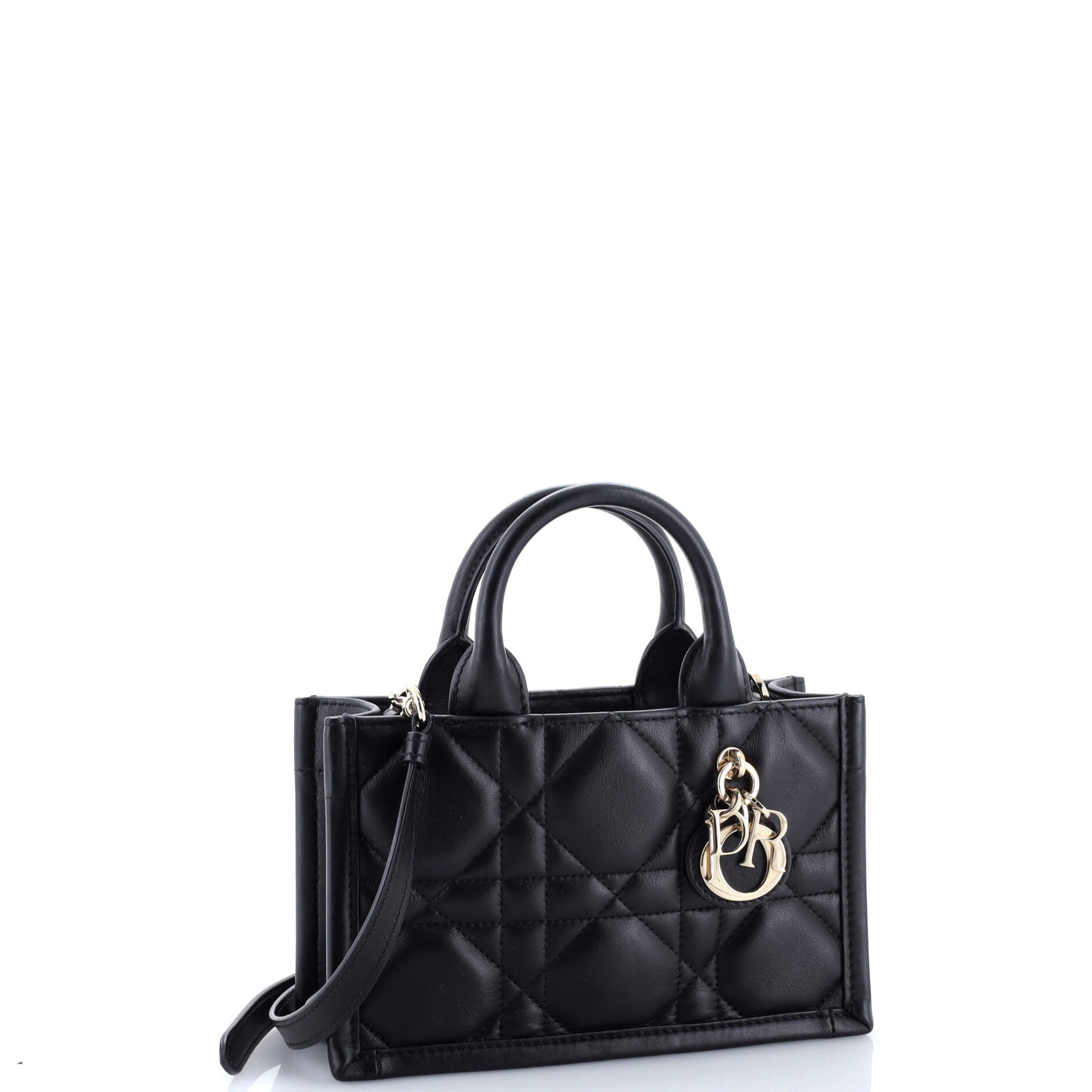 Book Tote with Strap Macrocannage Quilt Calfskin Mini