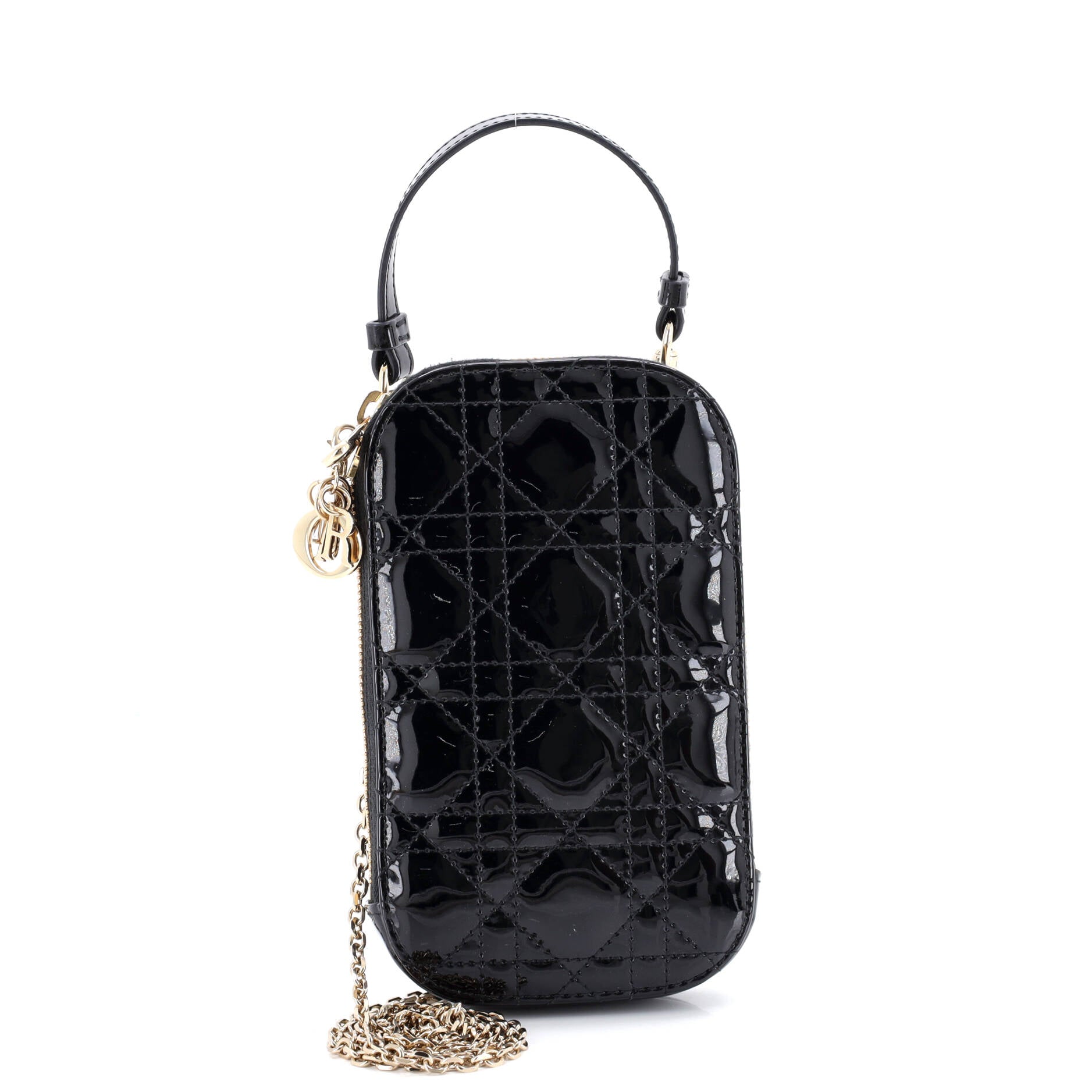 Lady Dior Phone Holder on Chain Cannage Quilt Patent