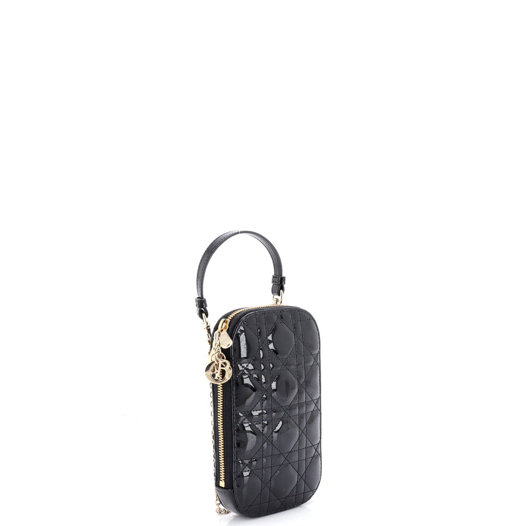 Lady Dior Phone Holder on Chain Cannage Quilt Patent