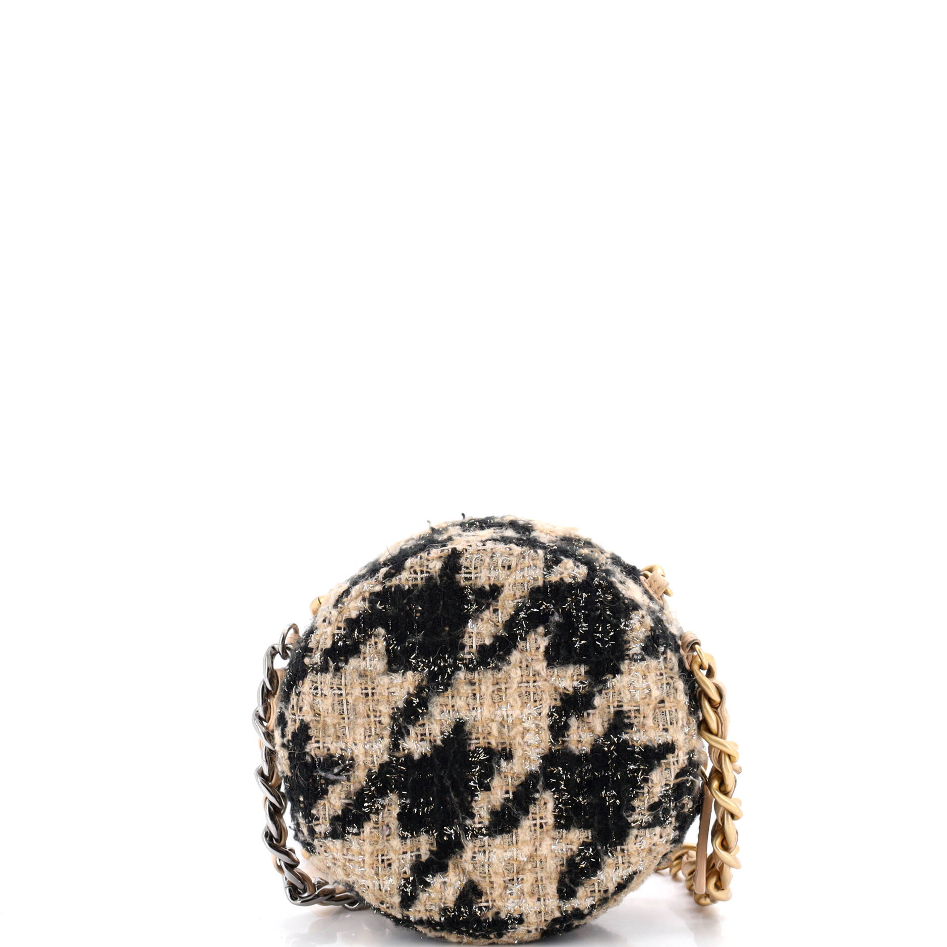 19 Round Clutch with Chain Quilted Tweed