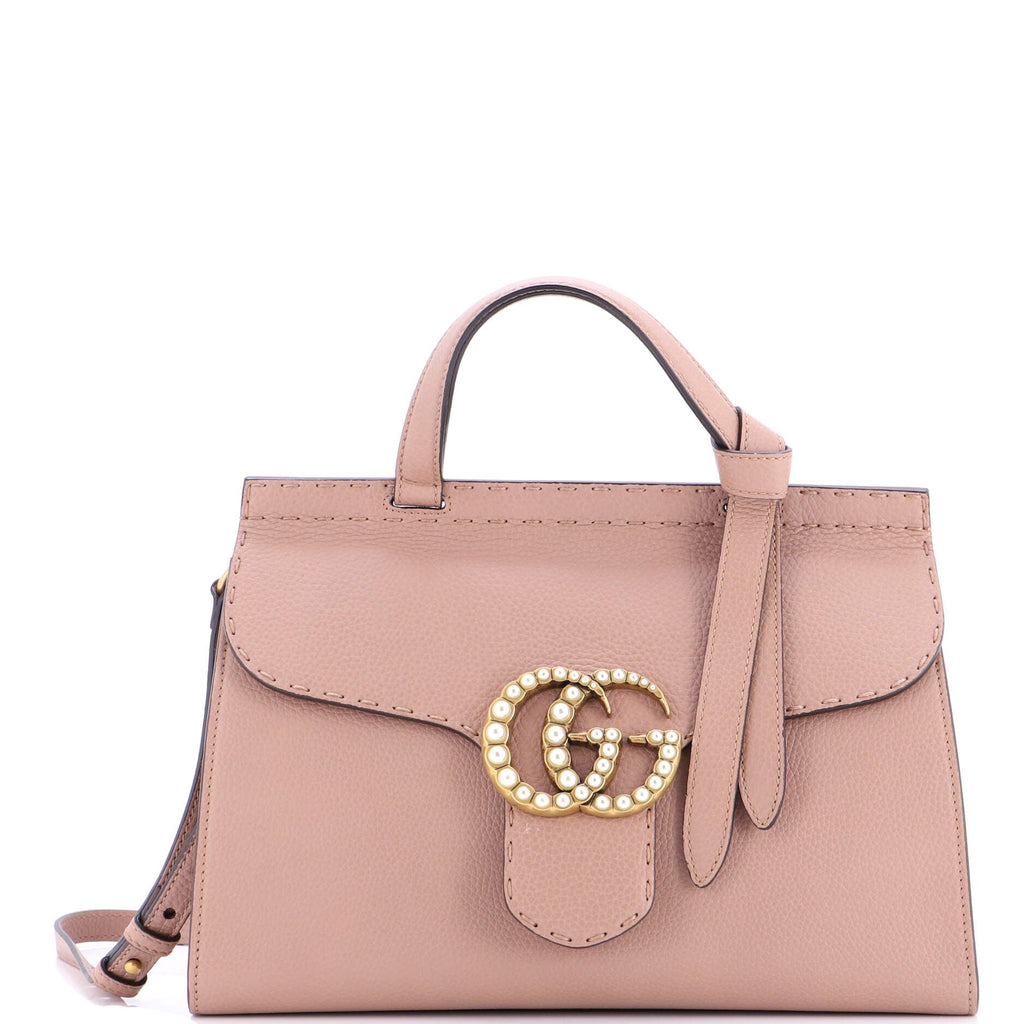 Pearly GG Marmont Top Handle Bag Leather Small