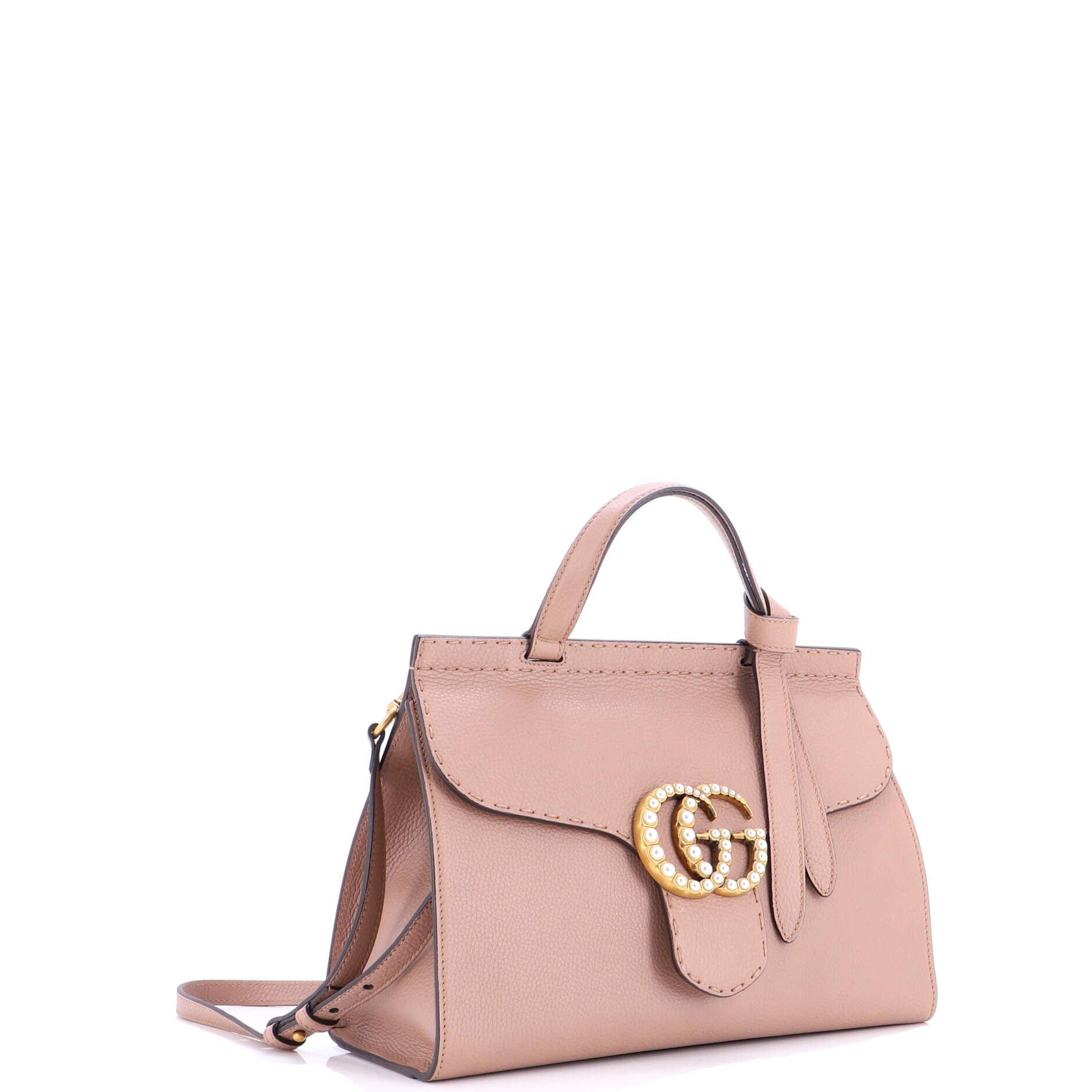 Pearly GG Marmont Top Handle Bag Leather Small