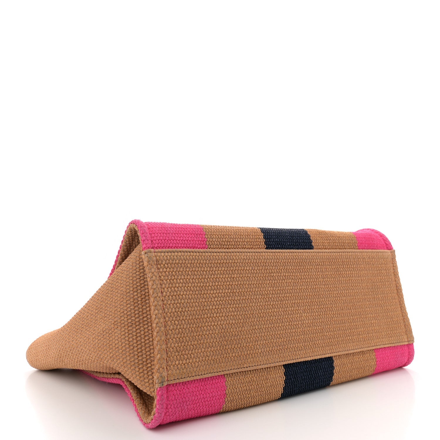 Straw Raffia Calfskin Striped Medium Deauville Tote Dark Beige Fuchsia Navy Blue