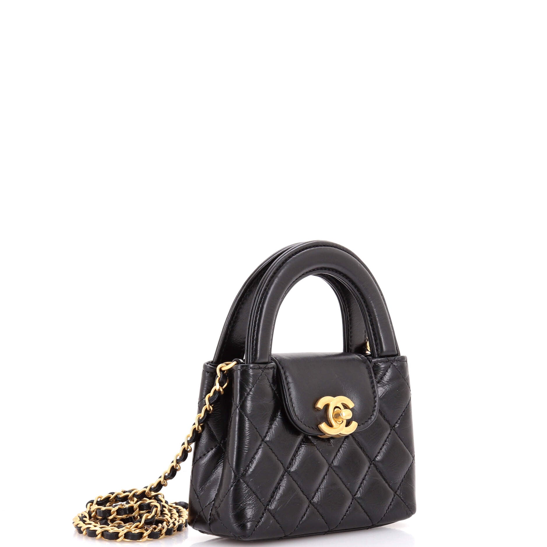 Kelly Top Handle Shopping Bag Quilted Shiny Aged Calfskin Nano