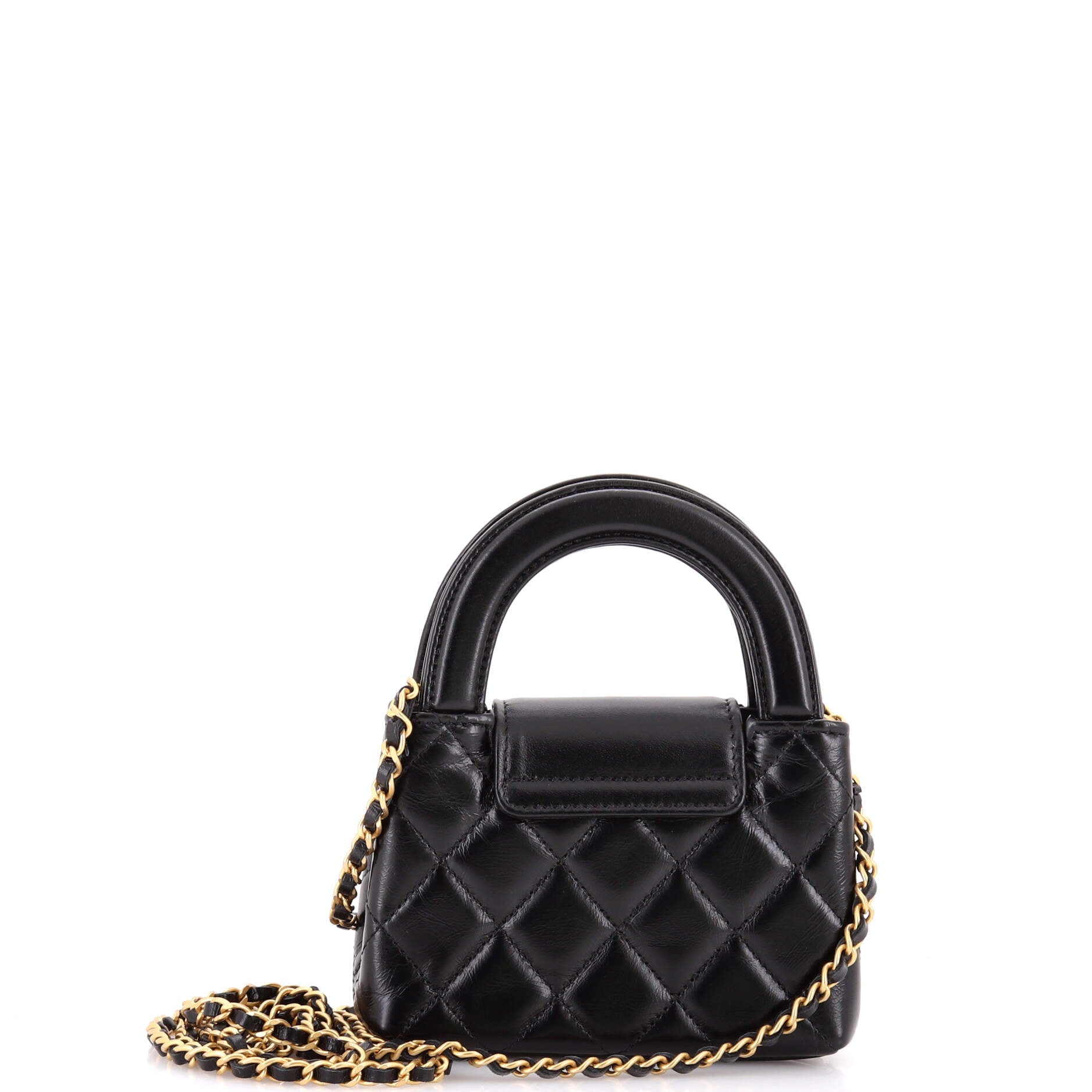 Kelly Top Handle Shopping Bag Quilted Shiny Aged Calfskin Nano