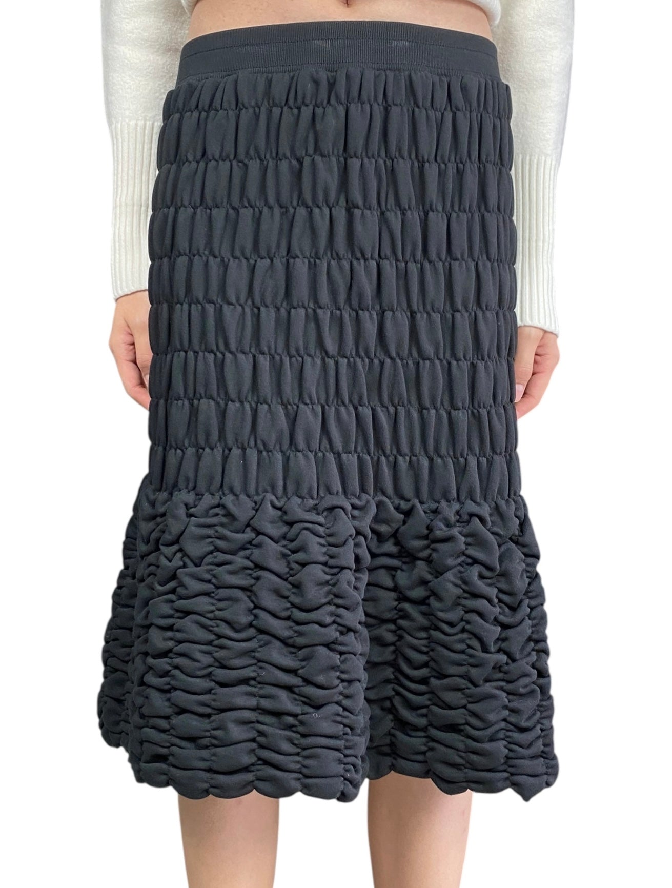 Dries Black Smocked Midi Skirt - L