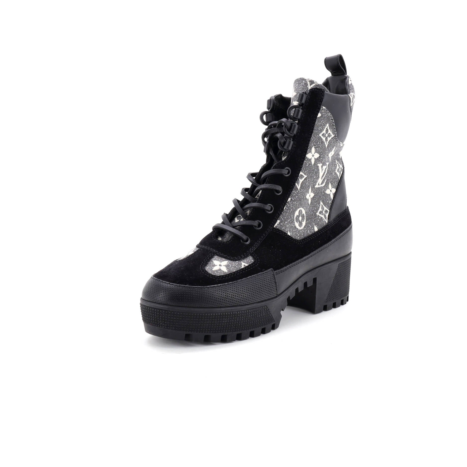 Women's Laureate Platform Desert Boots Monogram Denim with Leather and Suede
