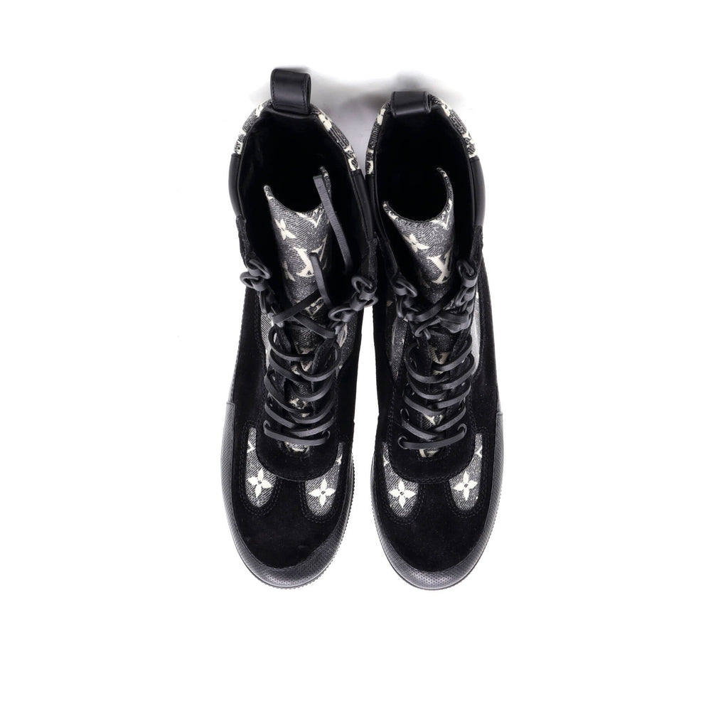 Women's Laureate Platform Desert Boots Monogram Denim with Leather and Suede