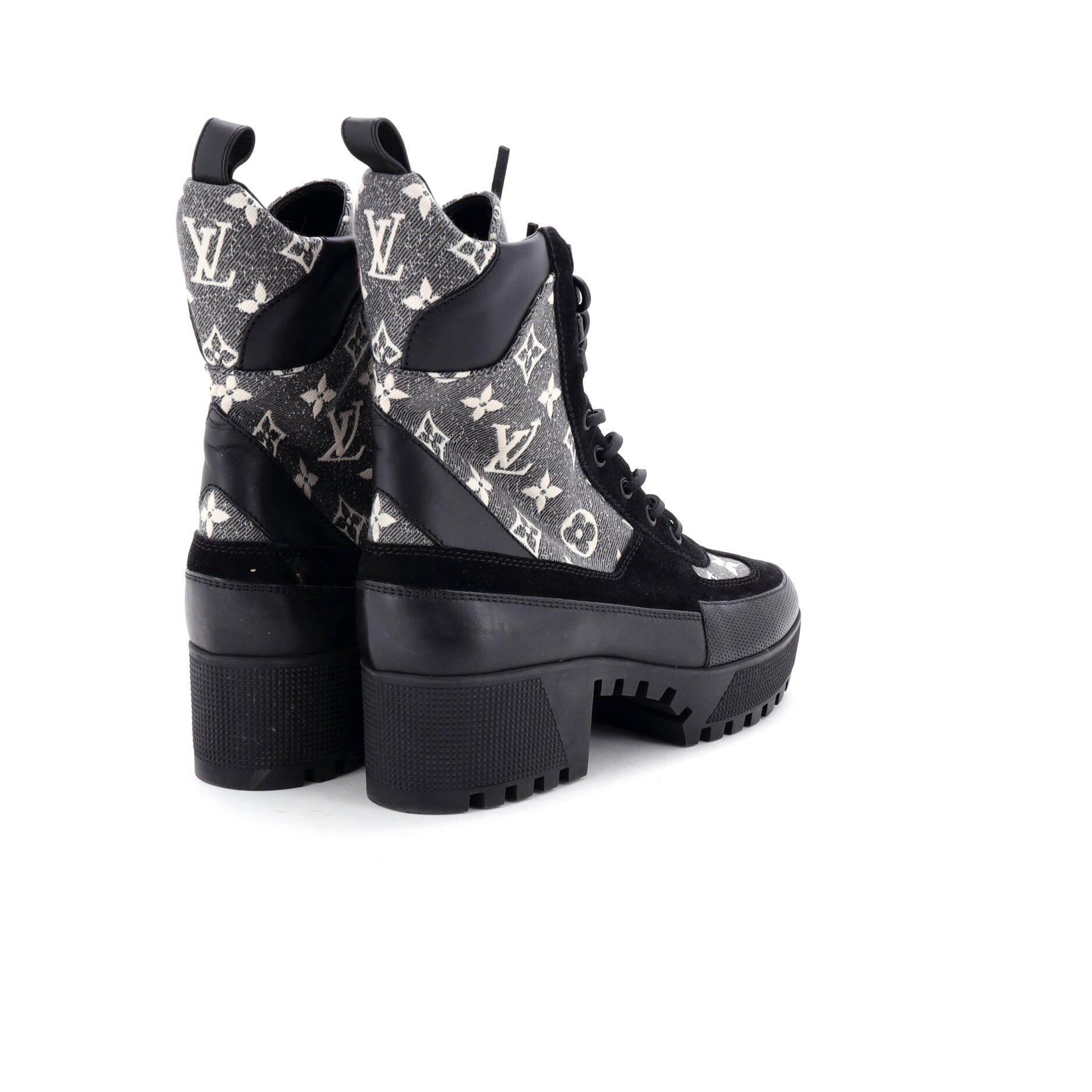 Women's Laureate Platform Desert Boots Monogram Denim with Leather and Suede