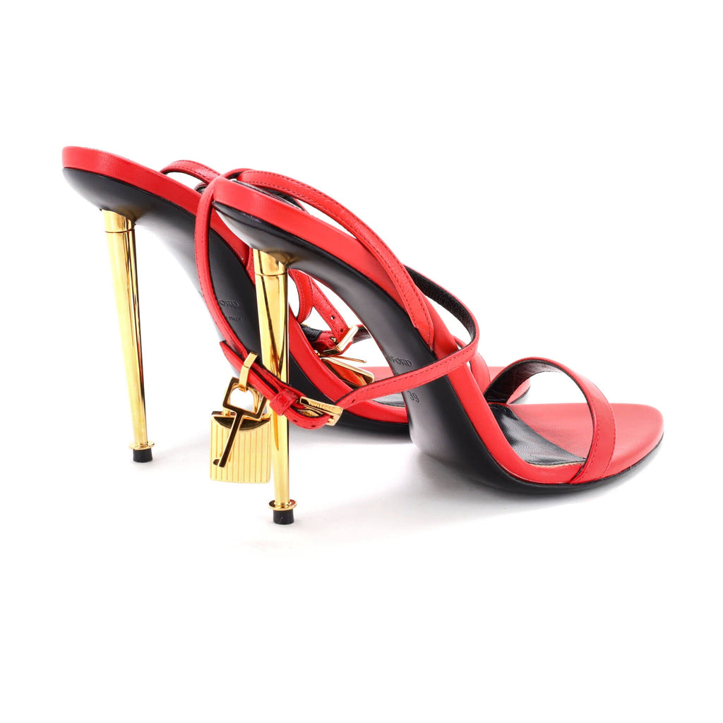 Women's Padlock Pointy Naked Heeled Sandals Leather 105