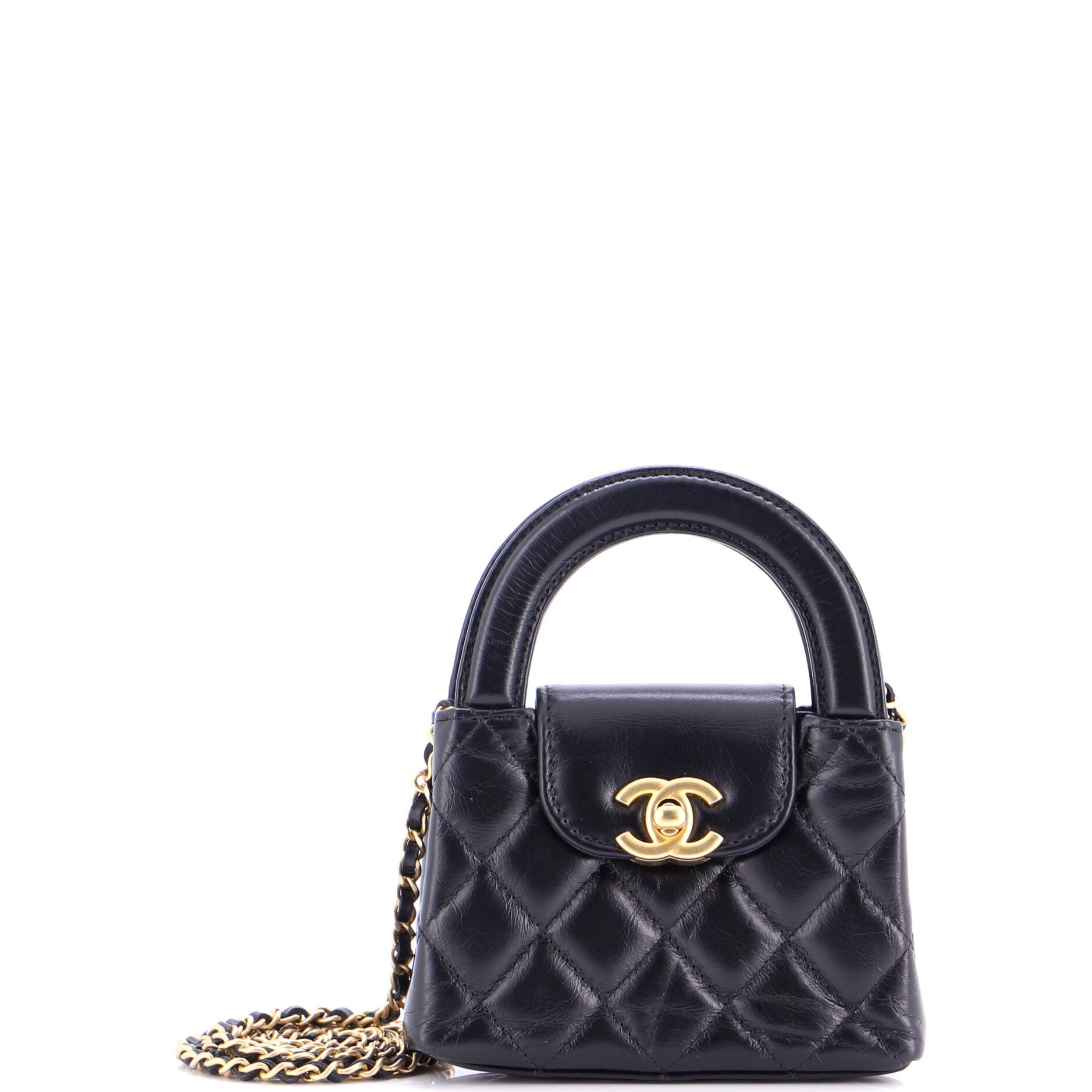 Kelly Top Handle Shopping Bag Quilted Shiny Aged Calfskin Nano