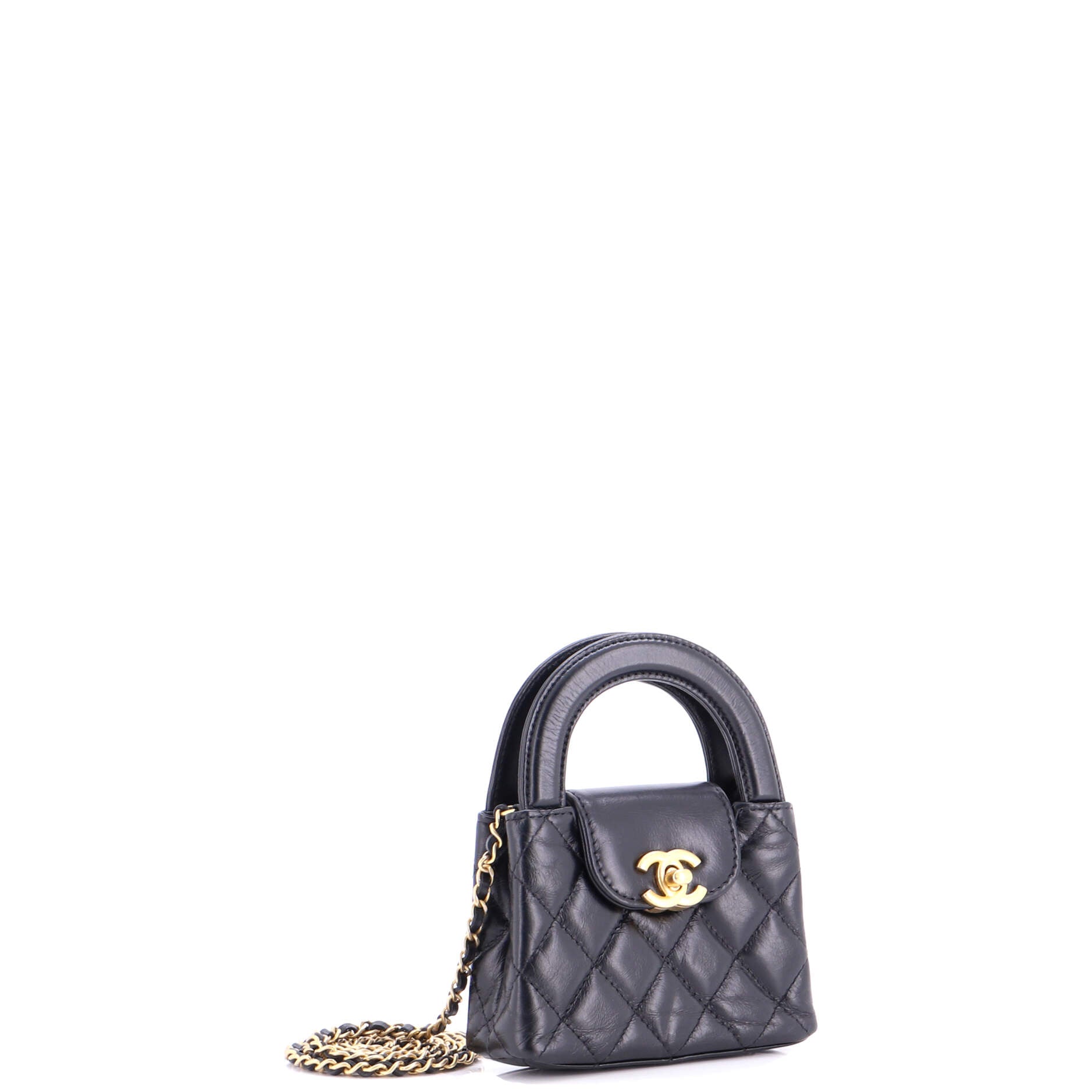 Kelly Top Handle Shopping Bag Quilted Shiny Aged Calfskin Nano
