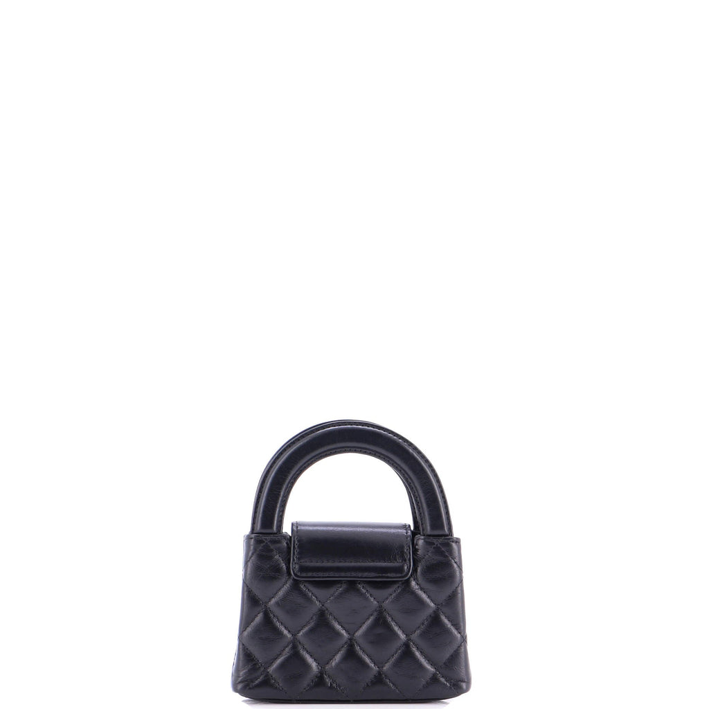 Kelly Top Handle Shopping Bag Quilted Shiny Aged Calfskin Nano
