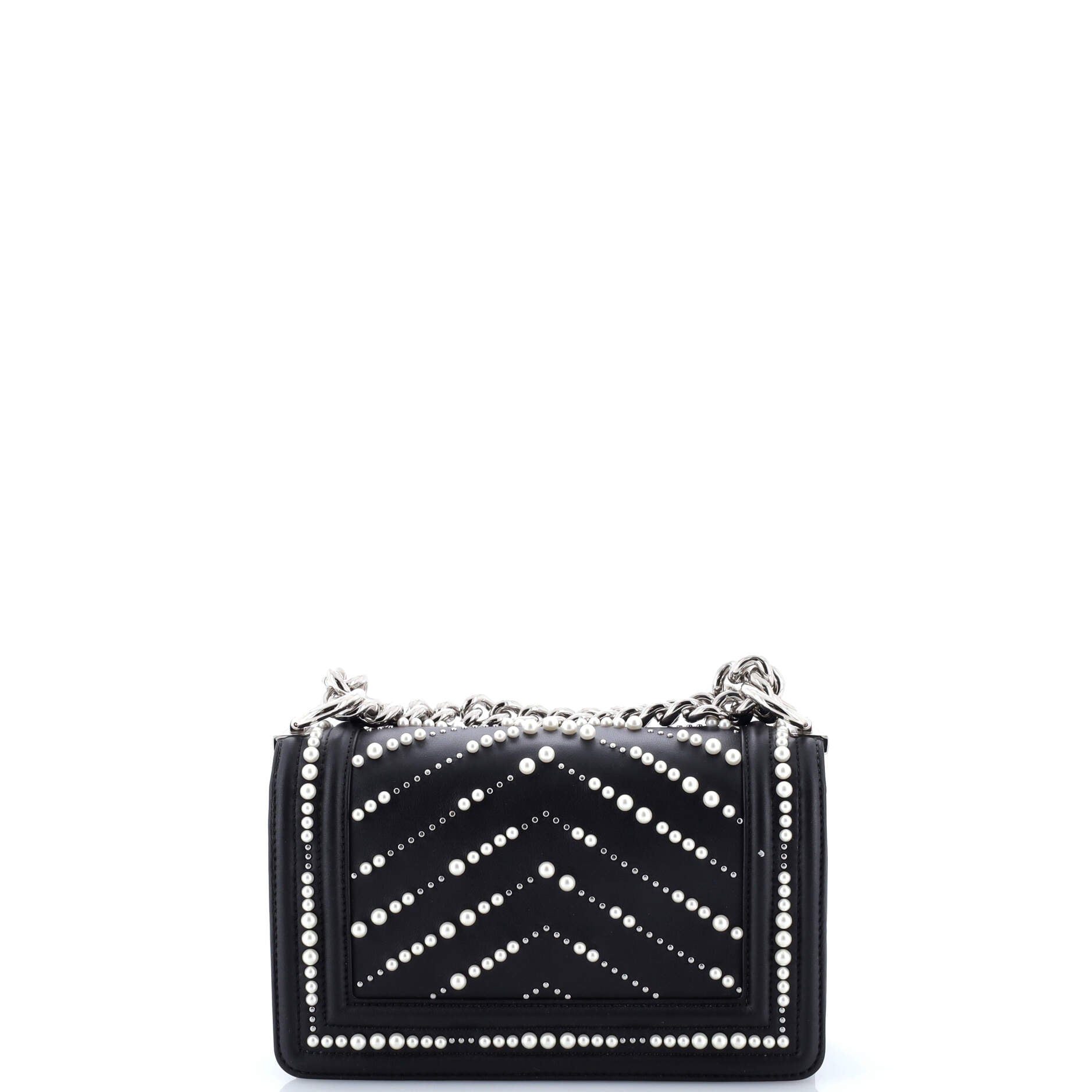Boy Flap Bag Pearl Embellished Chevron Calfskin Small