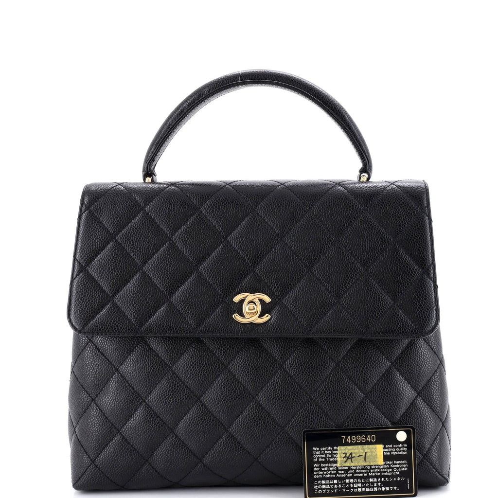 Vintage Classic Top Handle Flap Bag Quilted Caviar Jumbo