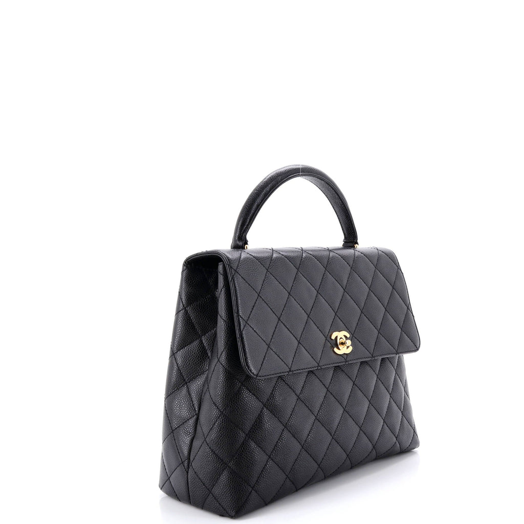 Vintage Classic Top Handle Flap Bag Quilted Caviar Jumbo