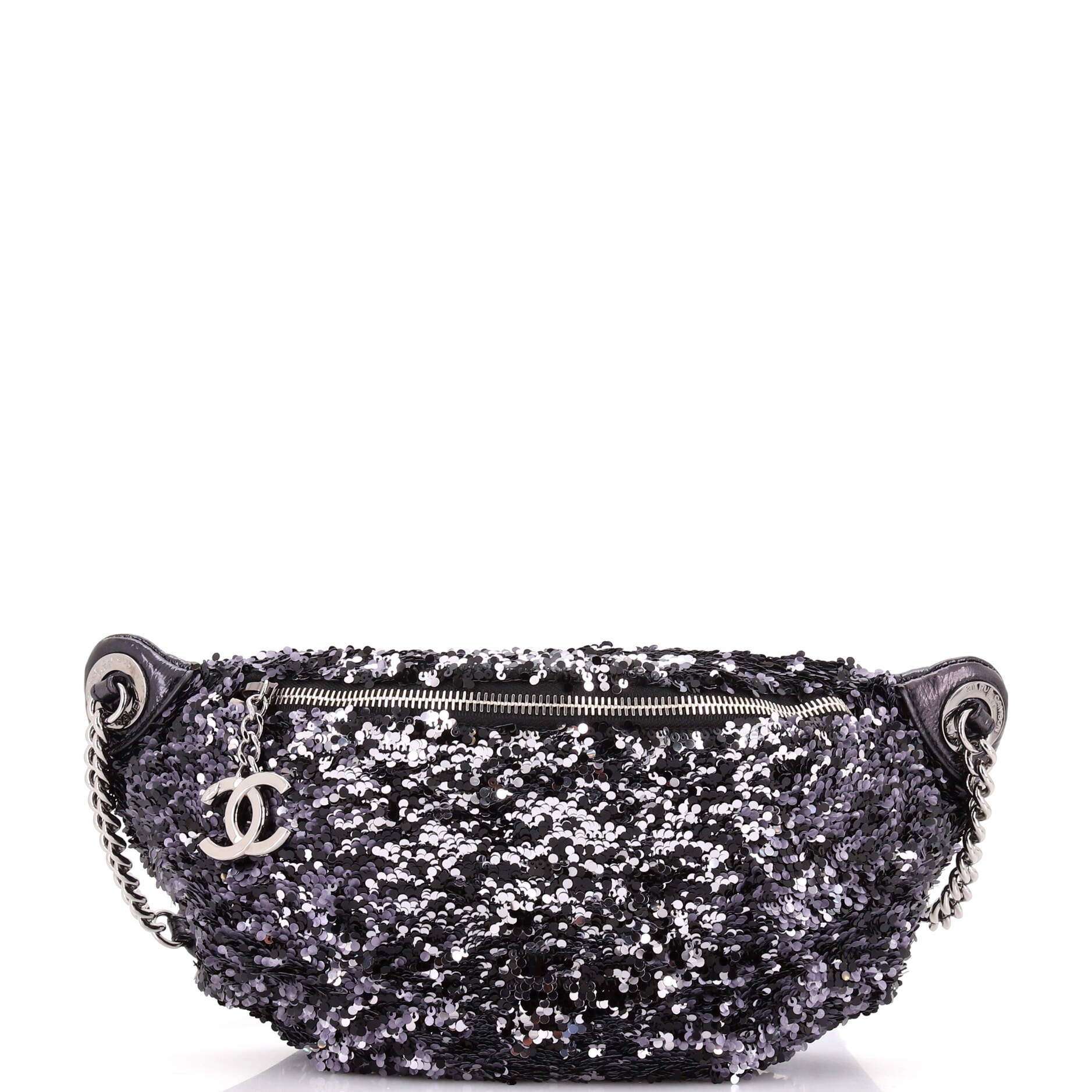 CC Charm Zip Waist Bag Sequins and Quilted Lambskin