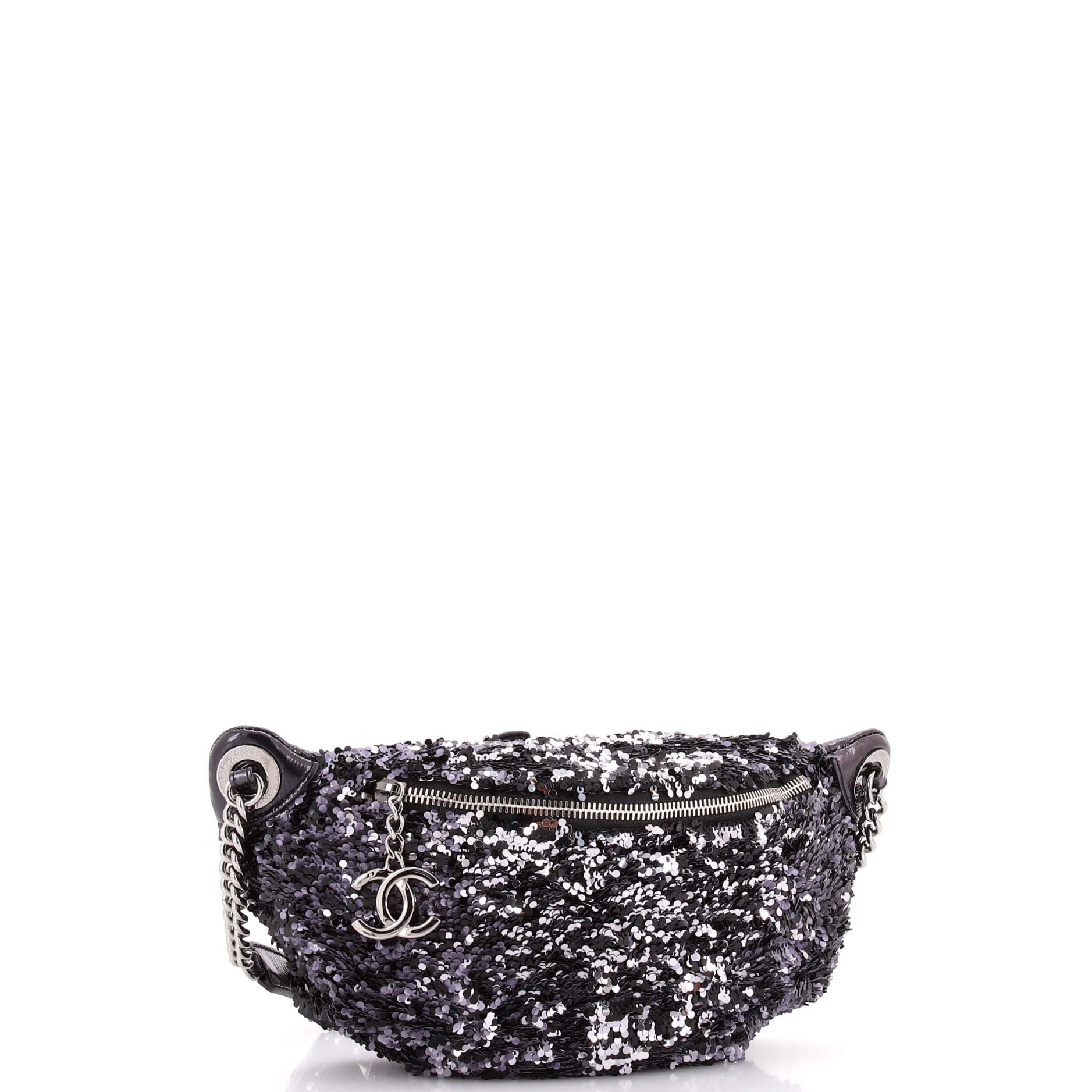 CC Charm Zip Waist Bag Sequins and Quilted Lambskin