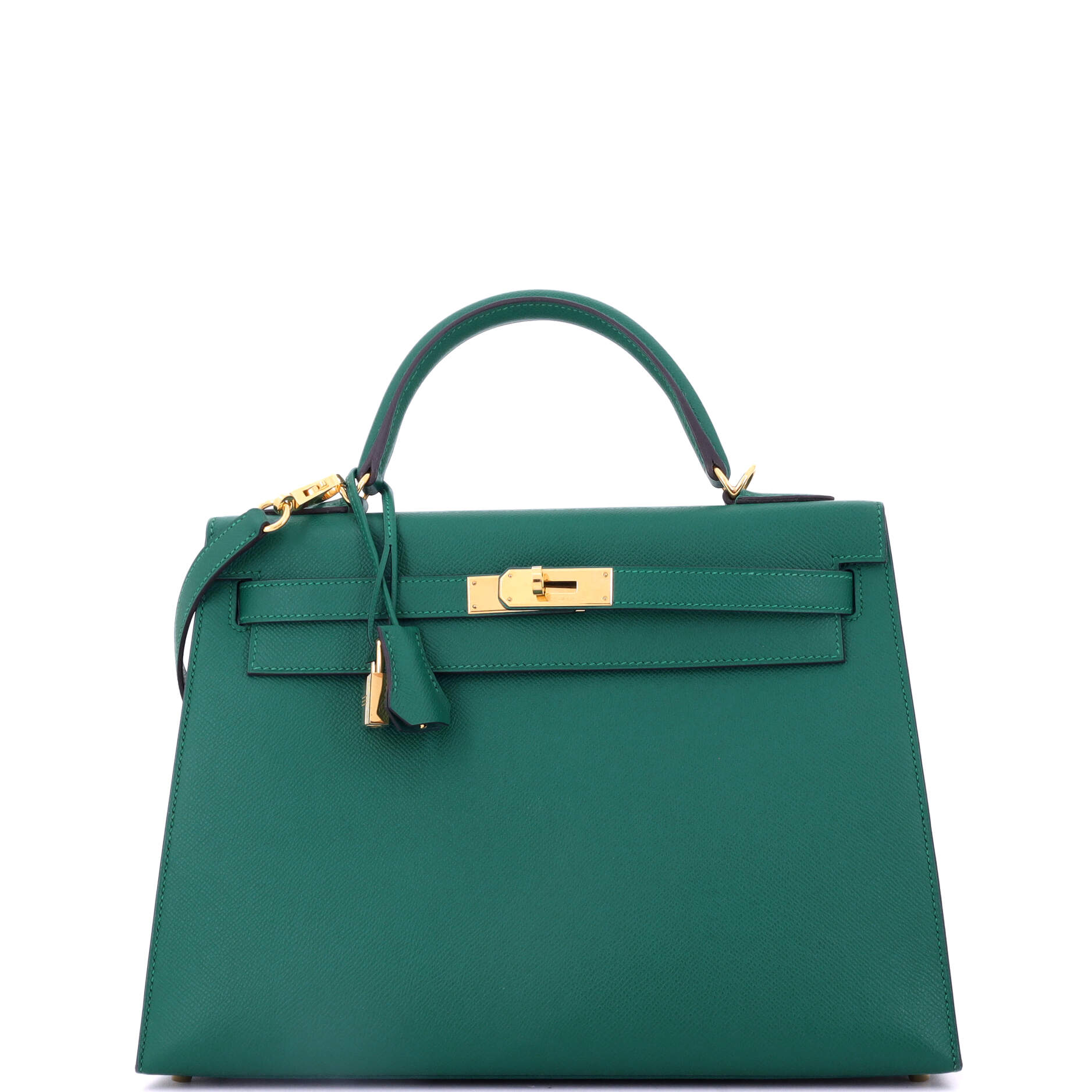 Kelly Handbag Malachite Epsom with Gold Hardware 32