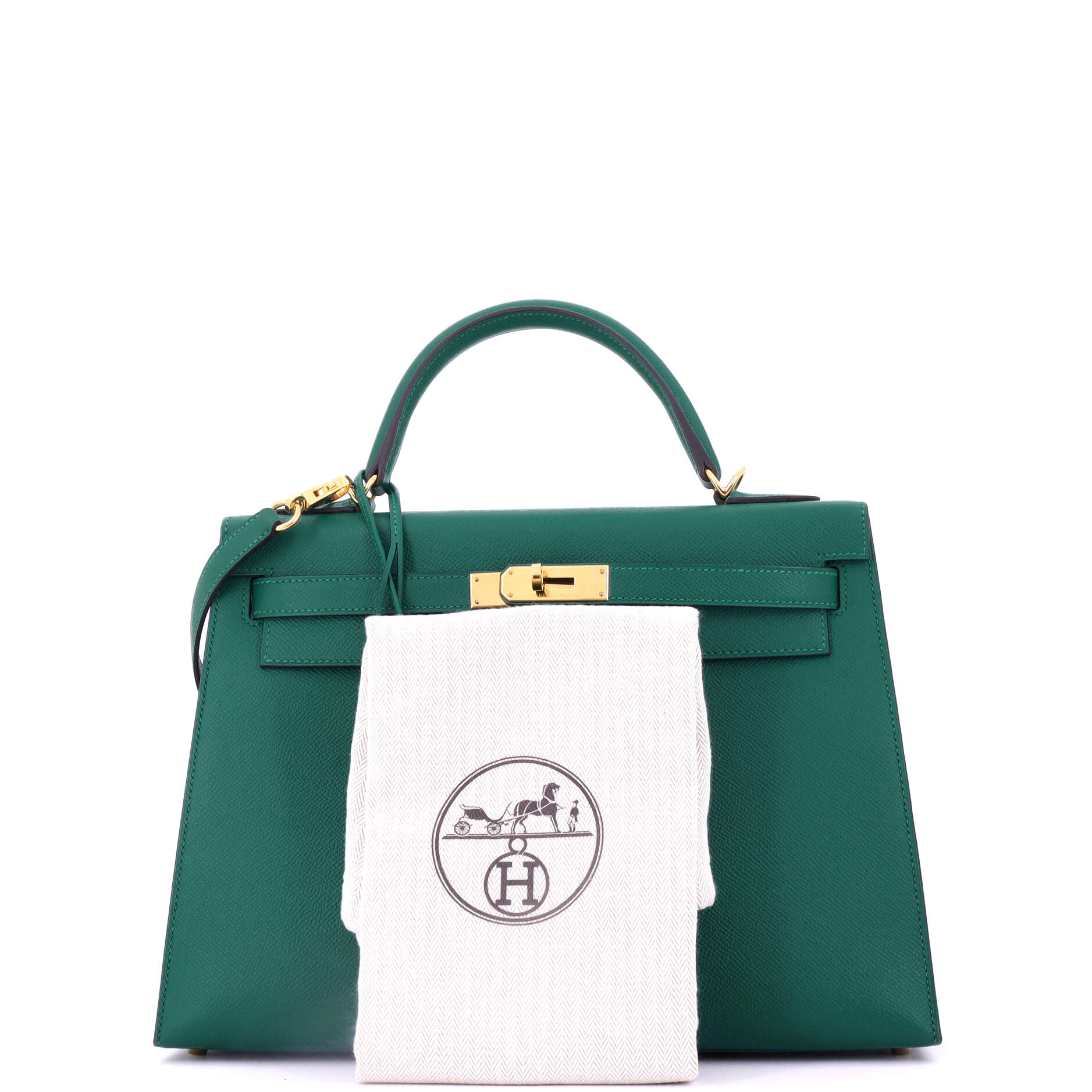Kelly Handbag Malachite Epsom with Gold Hardware 32
