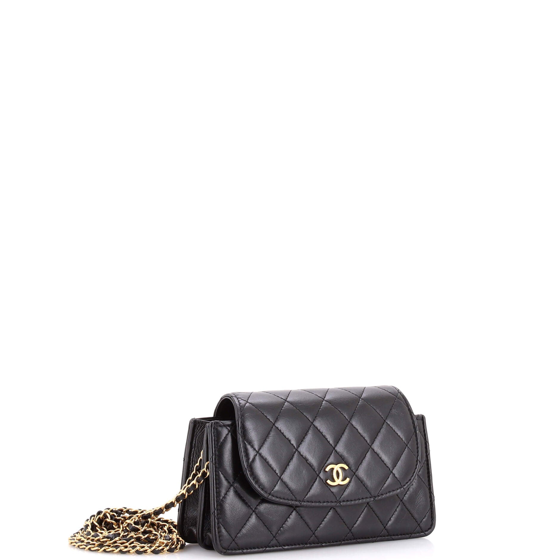 CC Accordion Round Flap Phone Holder Quilted Lambskin