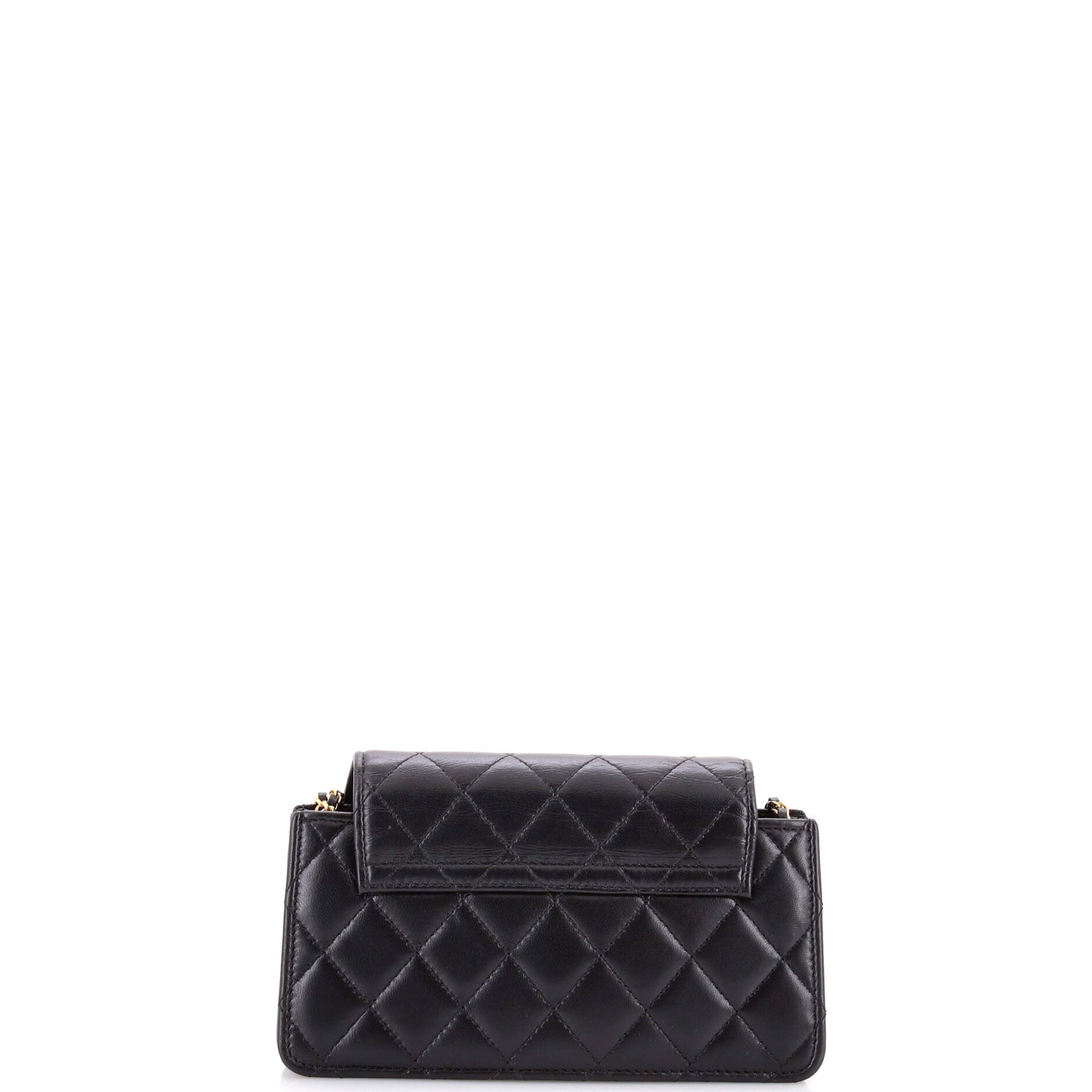 CC Accordion Round Flap Phone Holder Quilted Lambskin