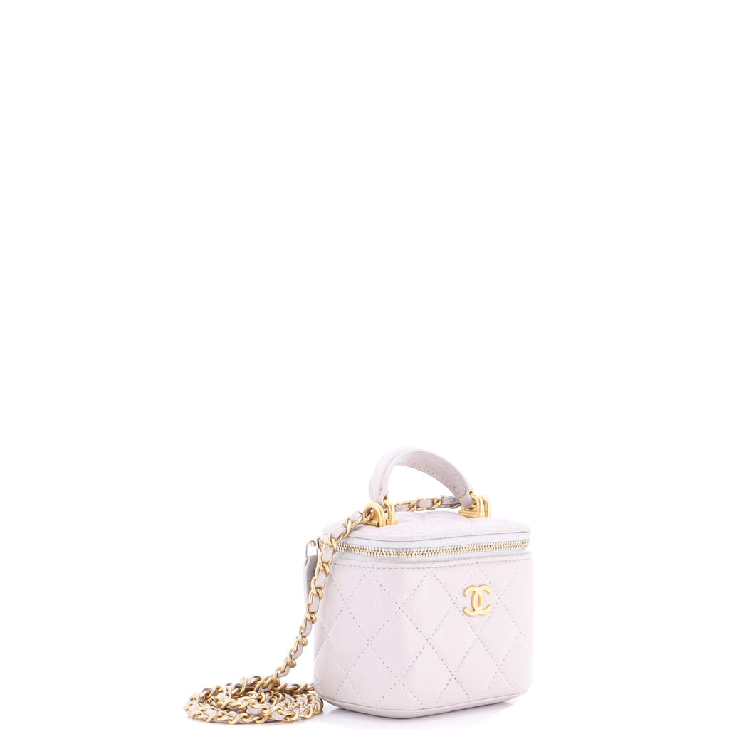 Classic Top Handle Vanity Case with Chain Quilted Lambskin Mini