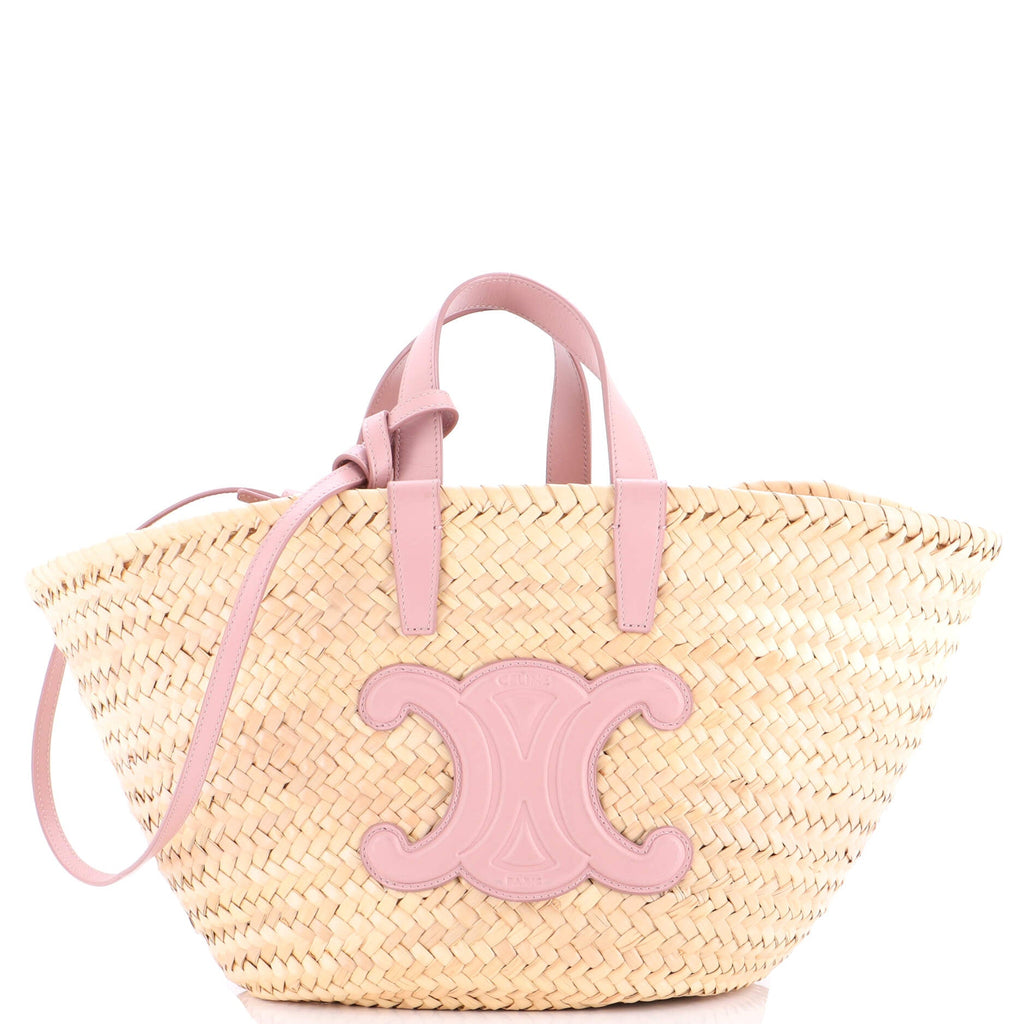 Triomphe Basket Shoulder Bag Raffia with Leather Teen