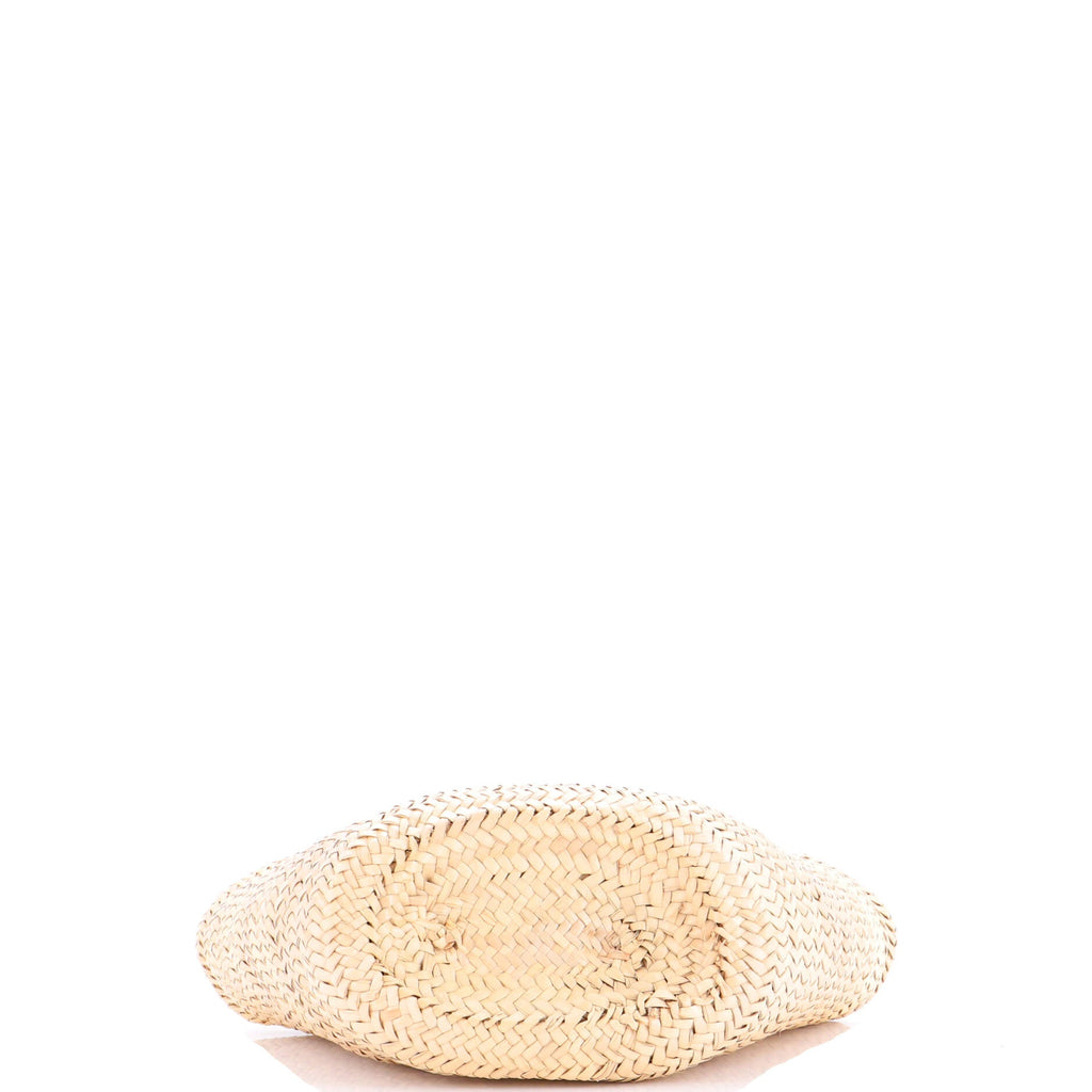 Triomphe Basket Shoulder Bag Raffia with Leather Teen