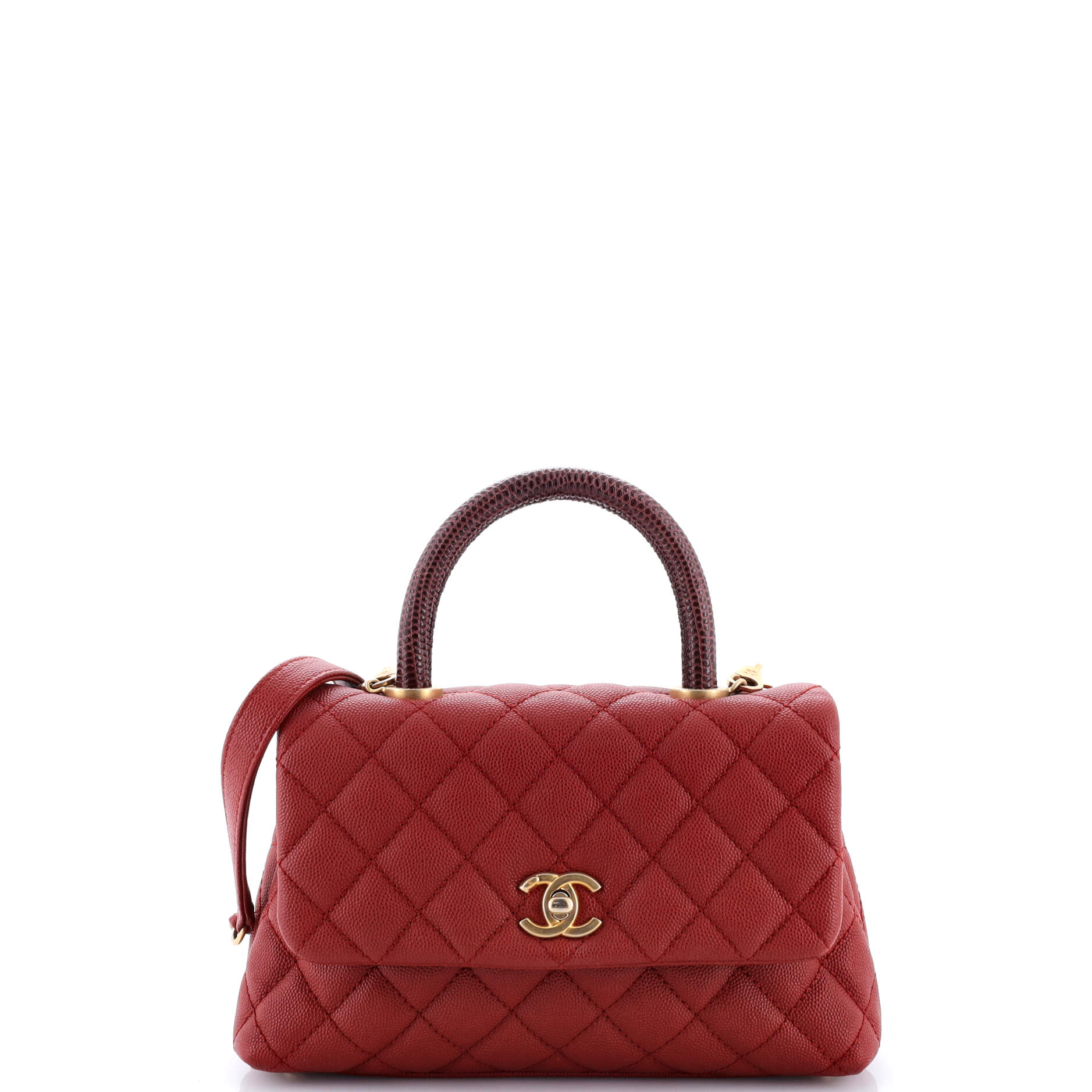Coco Top Handle Bag Quilted Caviar with Lizard Mini