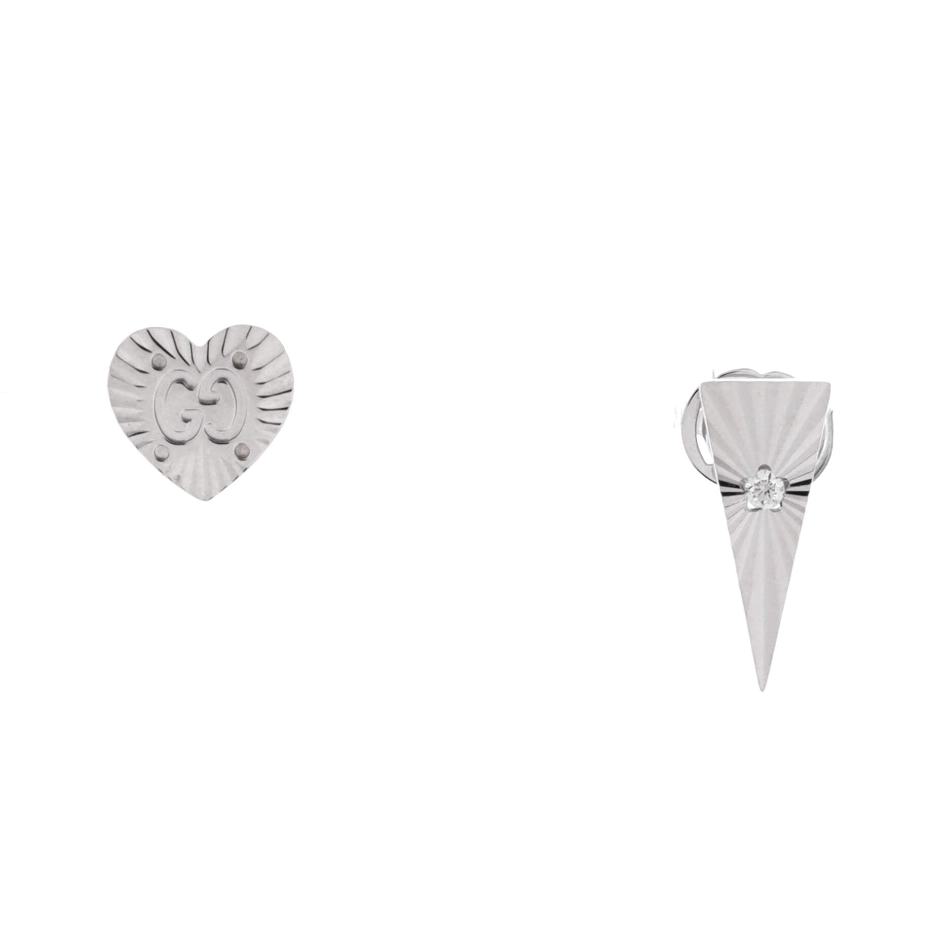 GG Icon Asymmetric Stud Earrings 18K White Gold with Diamond