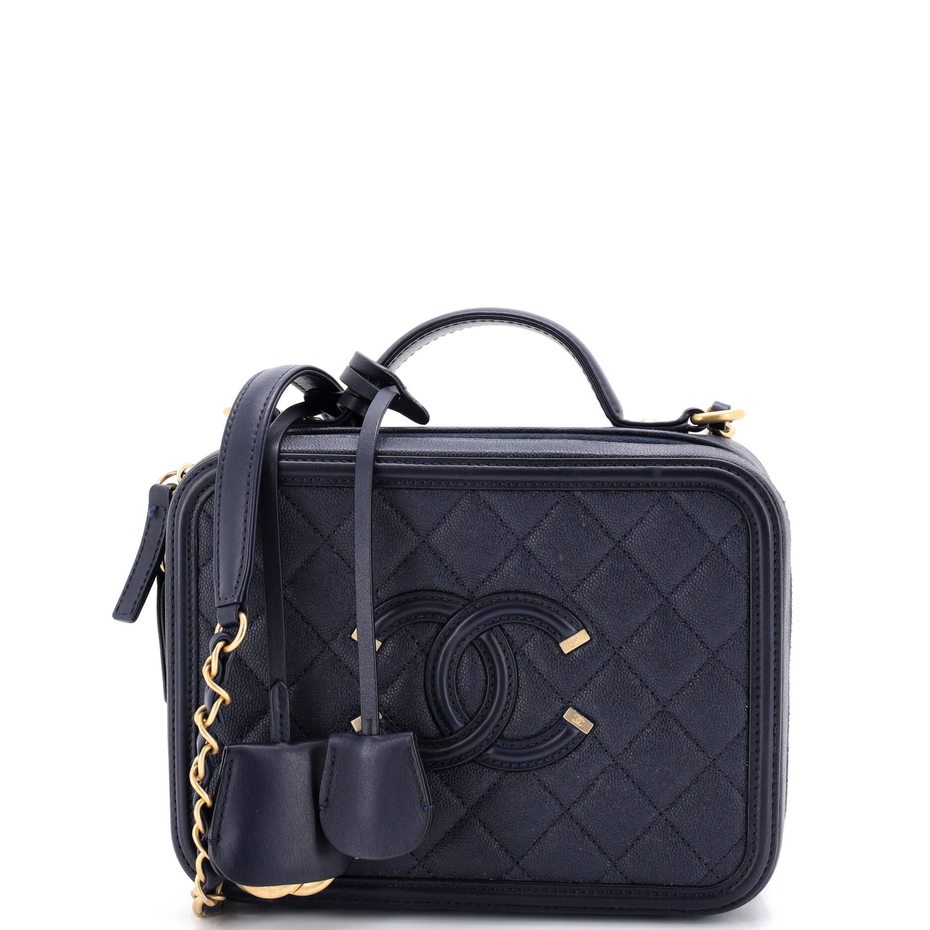 Filigree Vanity Case Quilted Caviar Medium