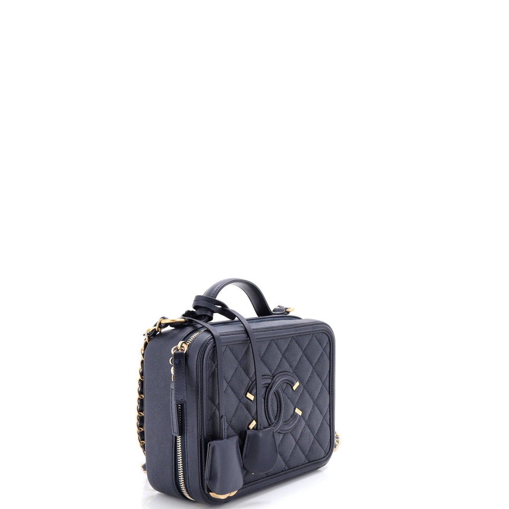 Filigree Vanity Case Quilted Caviar Medium