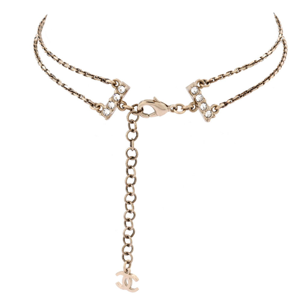 Logo Letters Plate Double Chain Choker Necklace Metal with Crystals