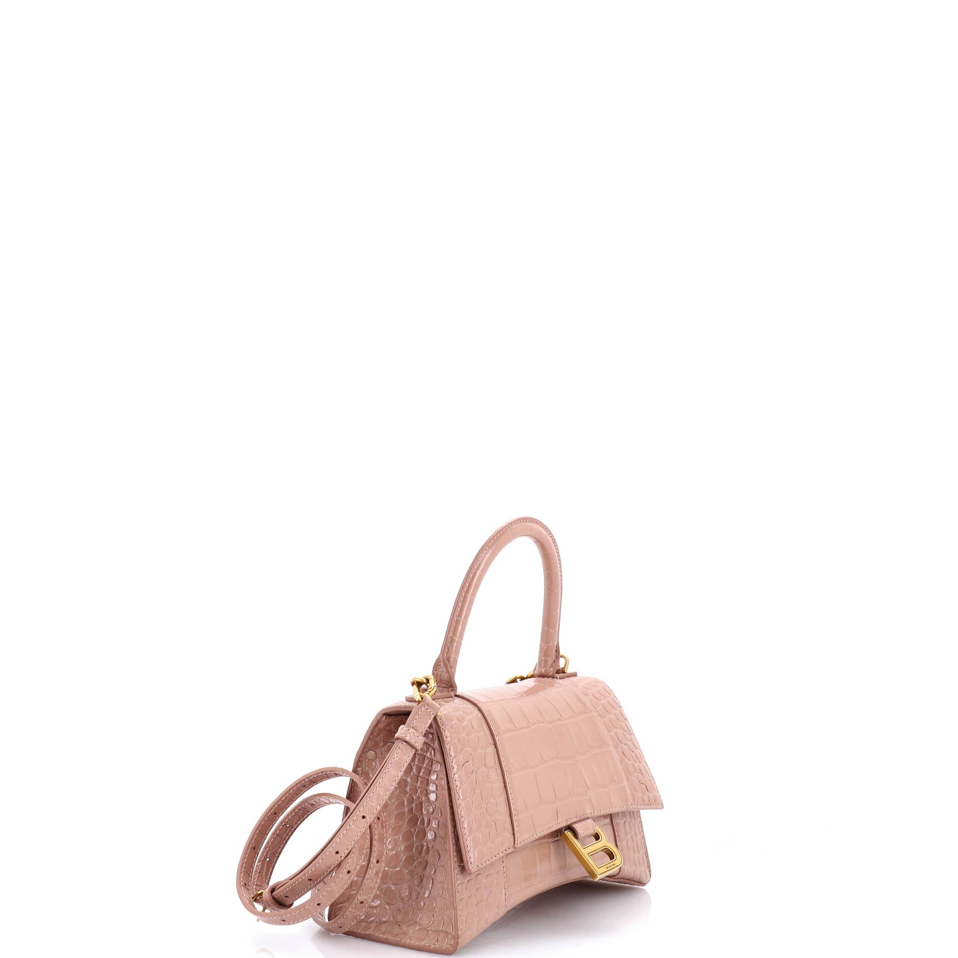 Hourglass Top Handle Bag Crocodile Embossed Leather Small