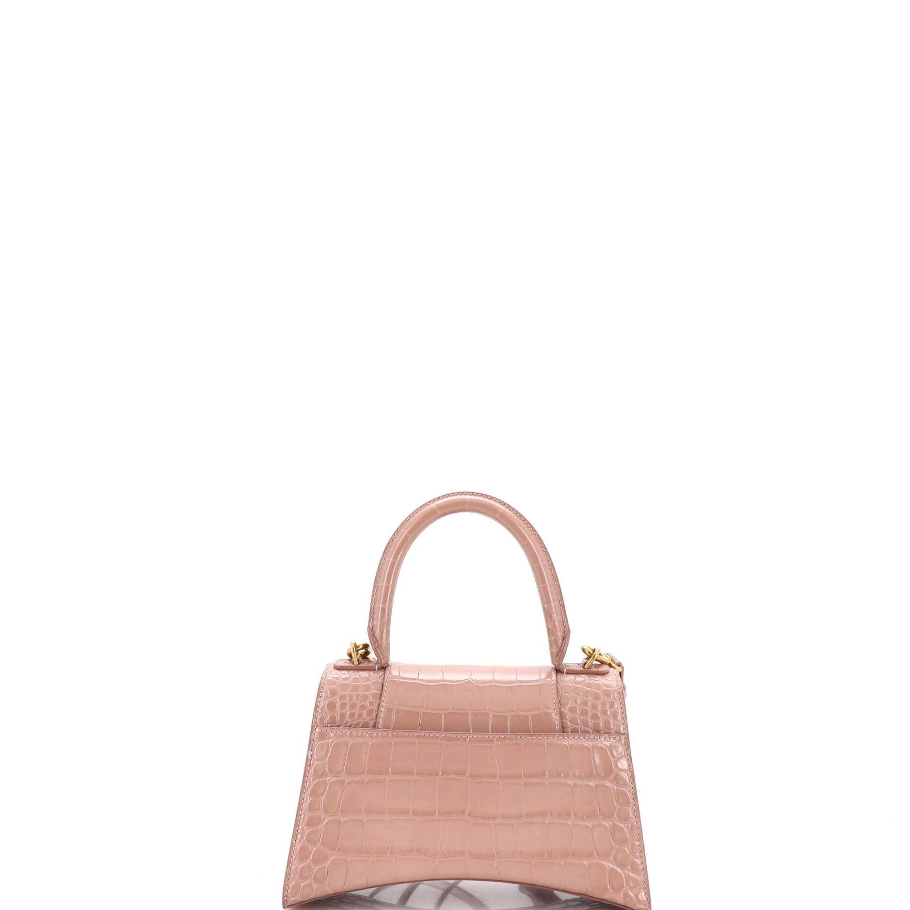 Hourglass Top Handle Bag Crocodile Embossed Leather Small