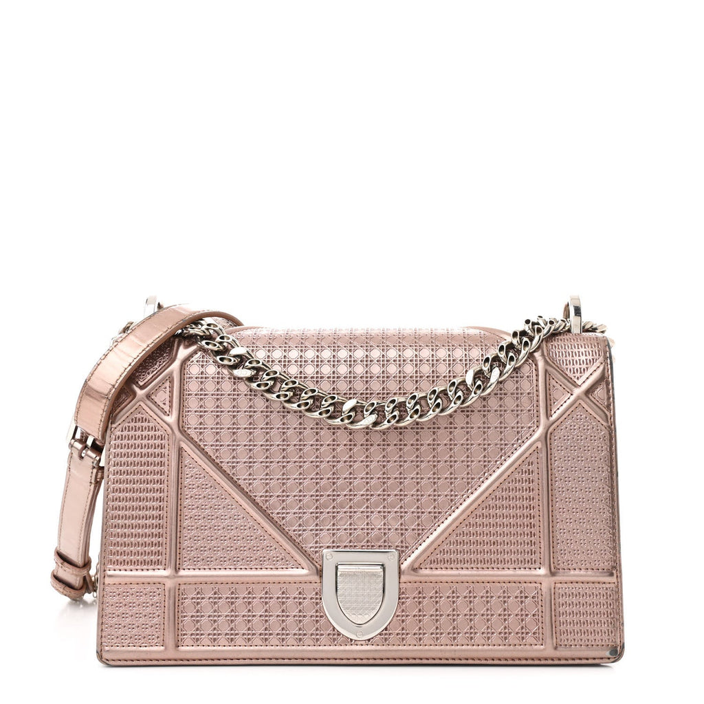 Metallic Patent Micro-Cannage Small Diorama Flap Bag Hyper Pink