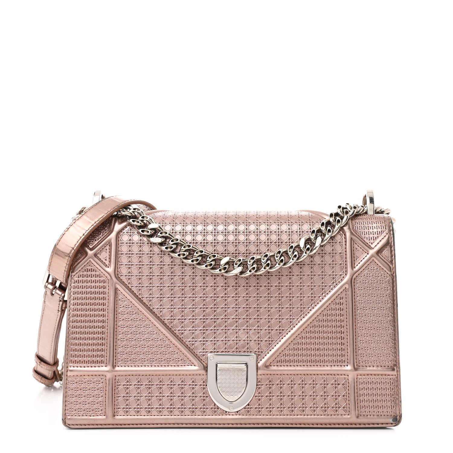 Metallic Patent Micro-Cannage Small Diorama Flap Bag Hyper Pink