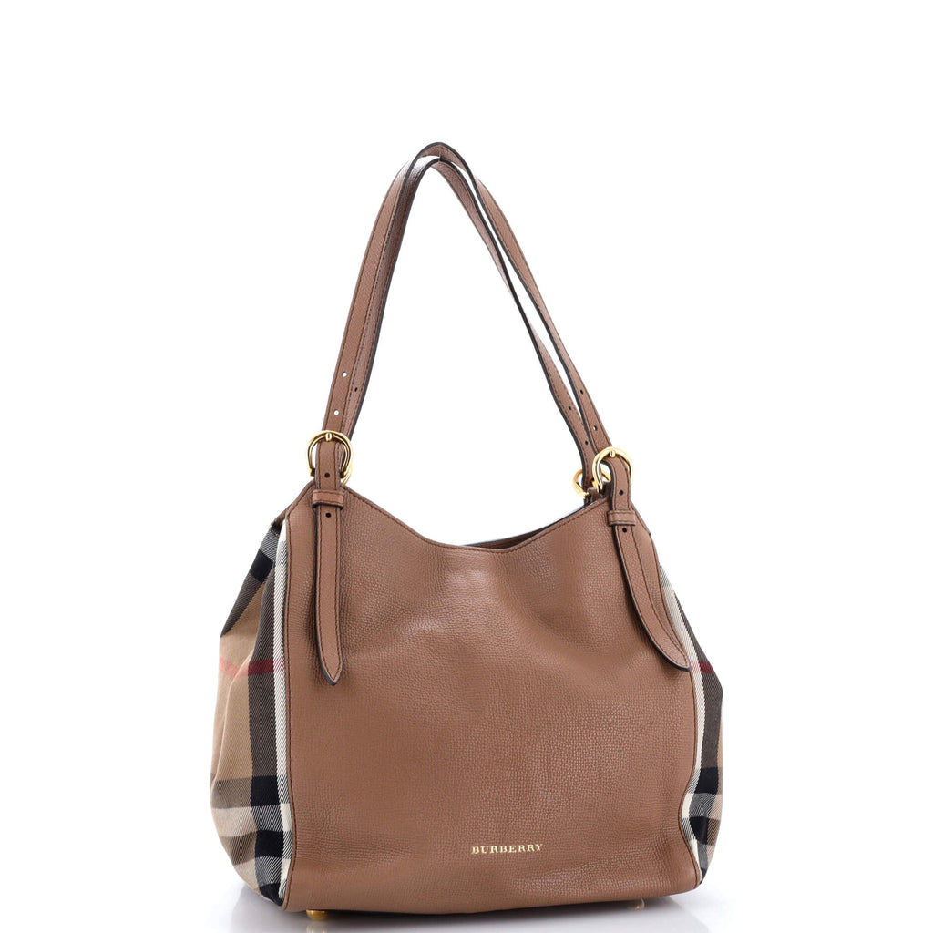 Canterbury Tote Leather and House Check Canvas Small