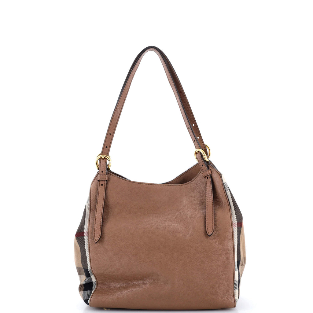 Canterbury Tote Leather and House Check Canvas Small
