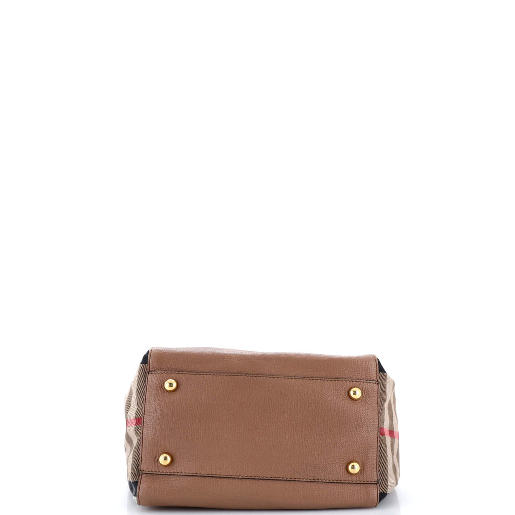 Canterbury Tote Leather and House Check Canvas Small