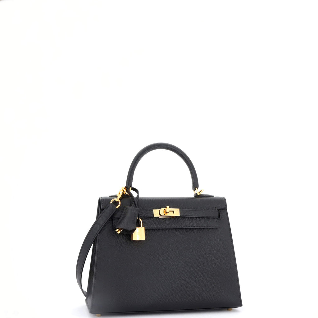 Kelly Handbag Noir Epsom with Gold Hardware 25