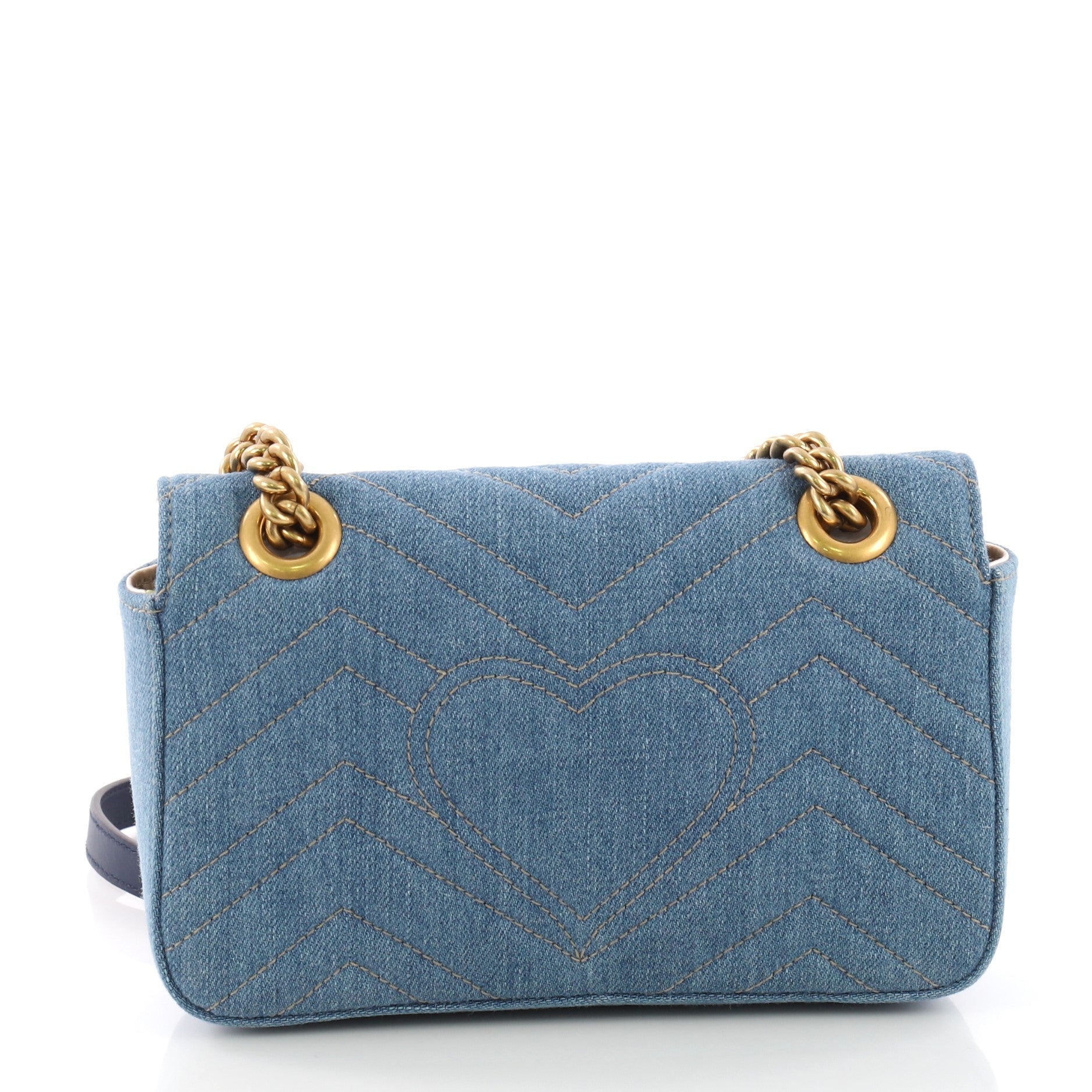 Pearly GG Marmont Flap Bag Matelasse Denim Mini