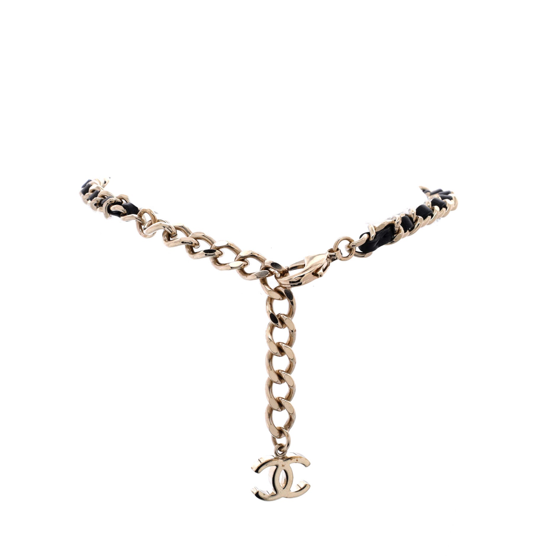 Crystal CC Double Chain Choker Necklace Metal with Crystal and Leather