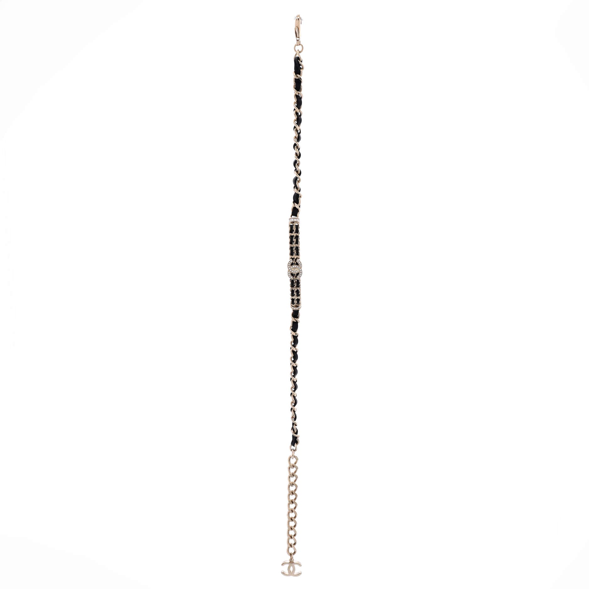 Crystal CC Double Chain Choker Necklace Metal with Crystal and Leather